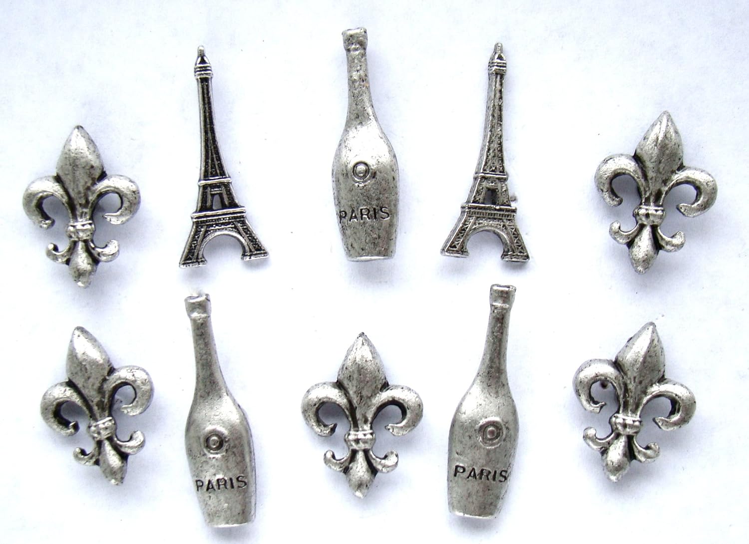 Paris Push Pins, 15pc Set, Antique Silver