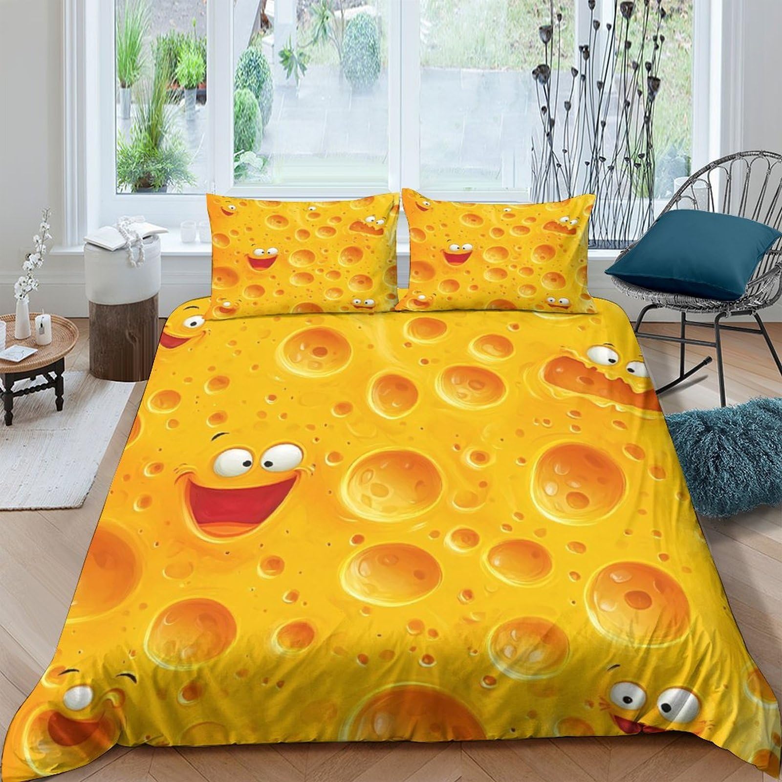 Ctjqhvkz Style-6 3D Printed Cheese Cartoon Fitted Sheet Microfiber Anti-Slip Fun Yellow Bed Cover For Bedroom Dorm Mattress Protection Single（135X200cm）