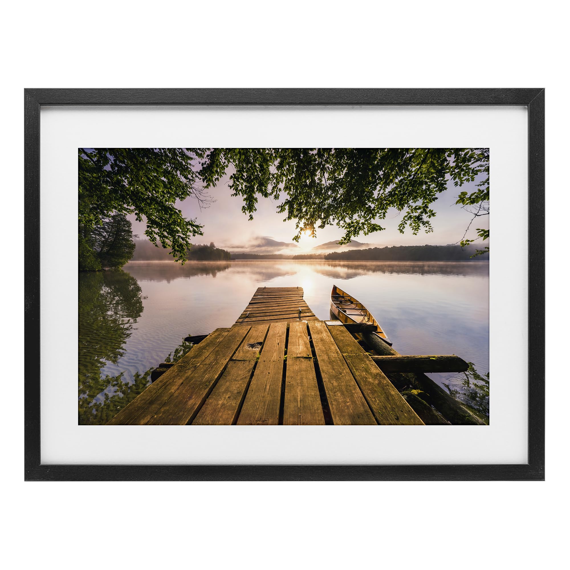 Stupell Industries 'Misty Morning Light on Lake', Framed Print Under Glass, Black, 23 x 17 Inches, Easy to Hang and Sturdy, Made in USA, by Jonathan Zaharek