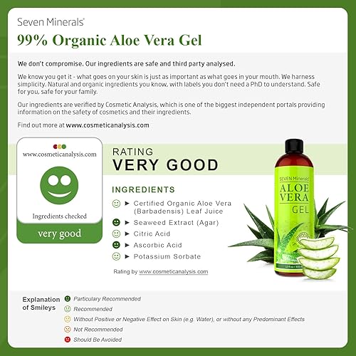 Miniatura 2 de Seven Minerals Gel de aloe vera orgánico de tamaño de viaje de aloe 100 puro recién cortado cultivado en Texas vegano sin perfume para cara piel