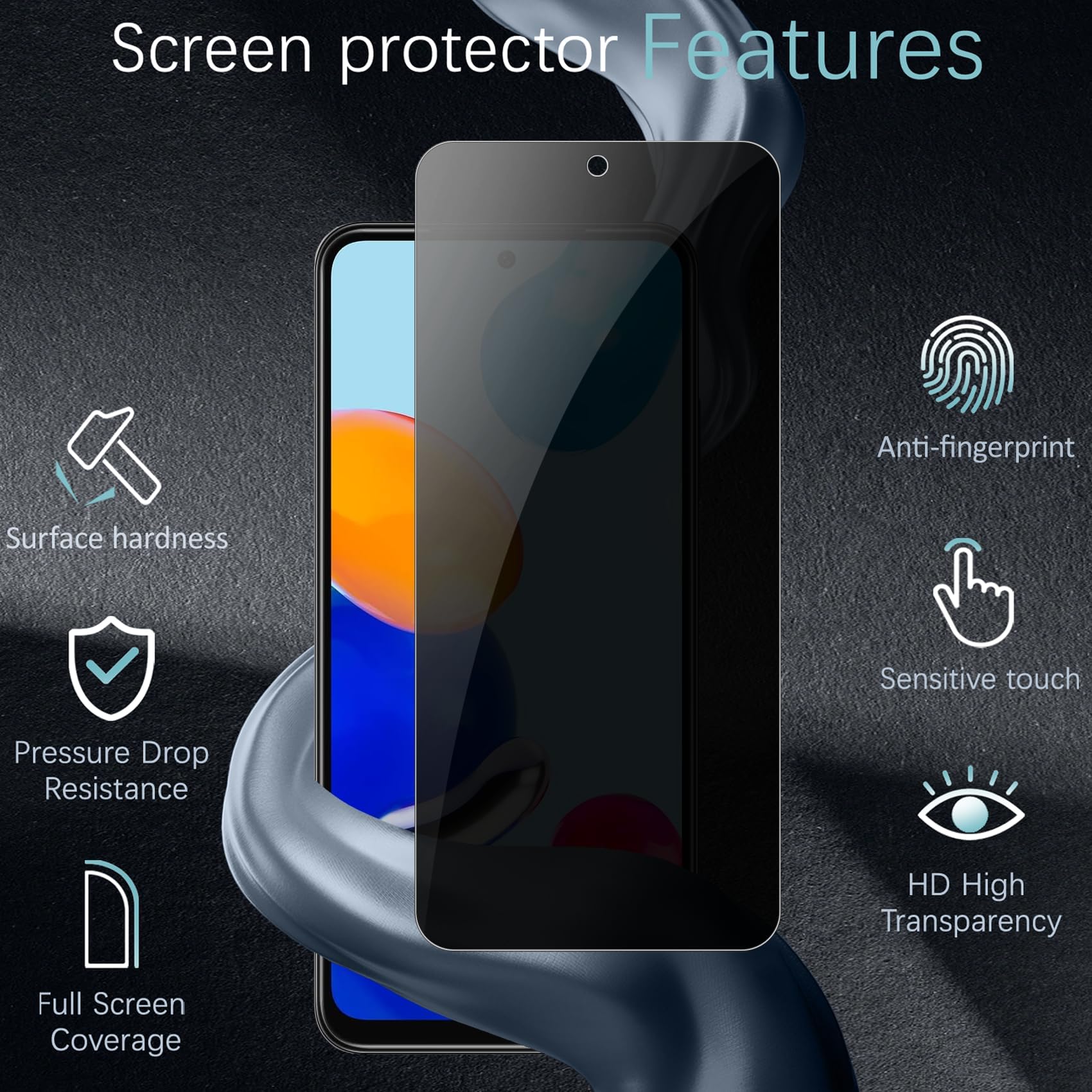 2 Pezzi Vetro Temperato Anti Spy Per Xiaomi Redmi Note 11 5G / Note 11T 5G / Poco M4 Pro 5G, Protezione Privacy Schermo, Copertura Completa, Durezza 9H, Antigraffio - 2