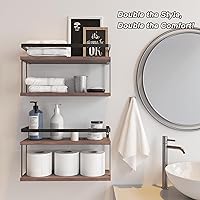 Vista 23 de Juego de 2 estantes flotantes montados en la pared de 3+1 niveles, estante de pared de madera rústica con marco de metal, estante de almacenamiento