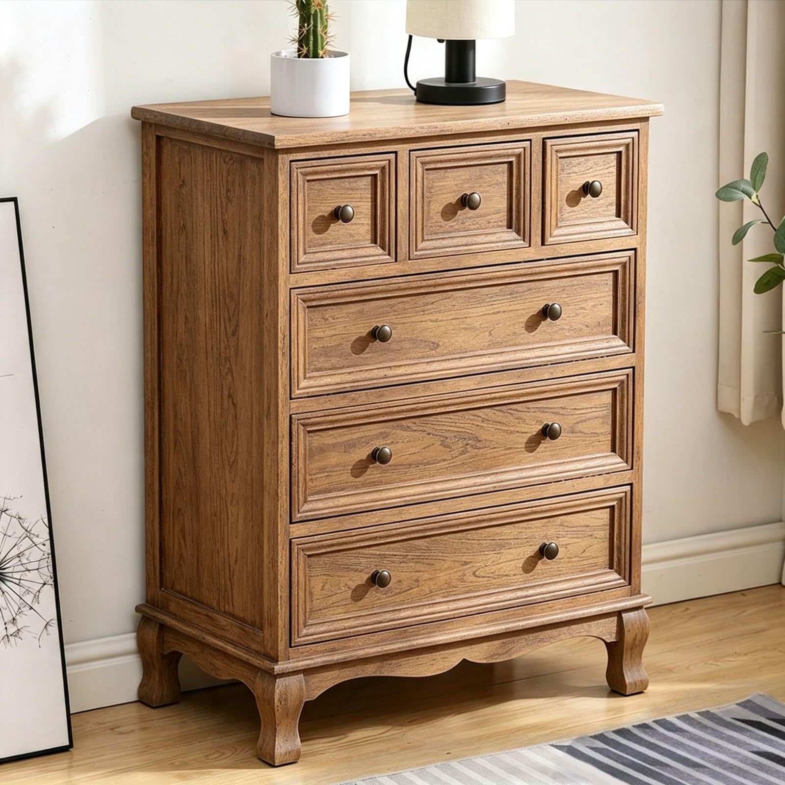 Cómoda, Cajonera con 6 Cajones Organizador Versátil Comoda de Madera Maciza Dormitorio Armario De Almacenamiento Mueble para Ropa No Requiere Ensamblaje ara Recibidor Salón C,80 * 35 * 60CM