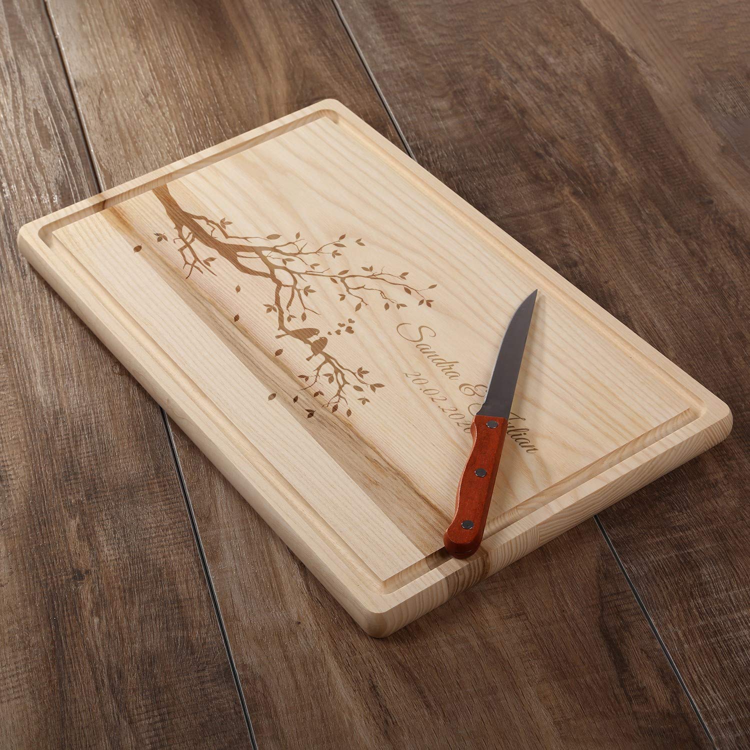 FORYOU24 Holz Schneidebrett hell mit Gravur Motiv 11 - personalisiert mit Wunsch-Namen Küchenbrett graviert als Geschenkidee zur Hochzeit