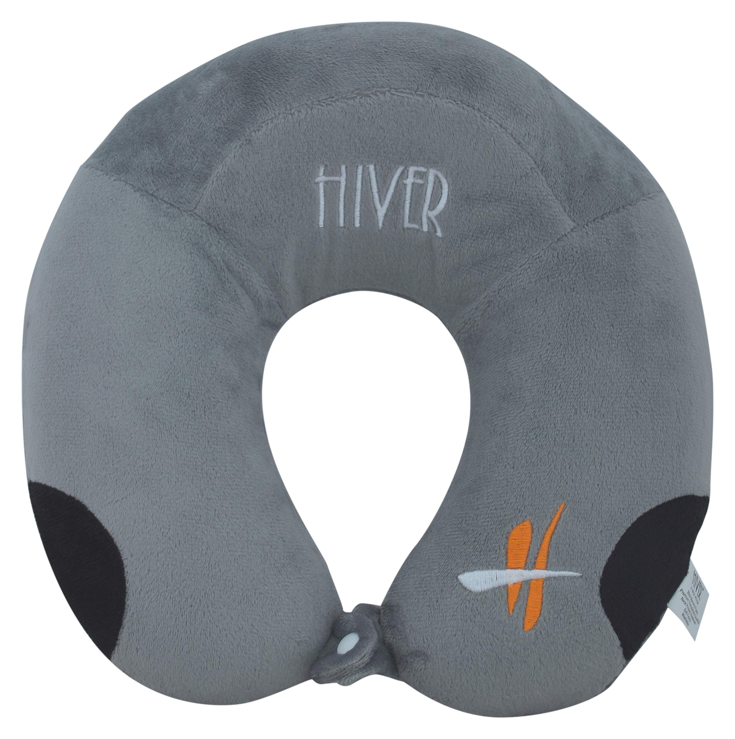 Hiver Memory Foam Neck Travel Pillow Neck Pillow with Elevated Headrest (Grey)