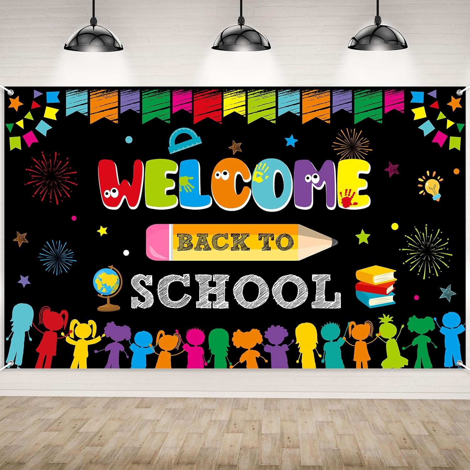 Welcome Back to School Backdrop Banner Decorations, Fabric Bulletin Board Decors, Welcome Back to School Photo Booth Background Wall Decorations, 72.8 x 43.3 Inch