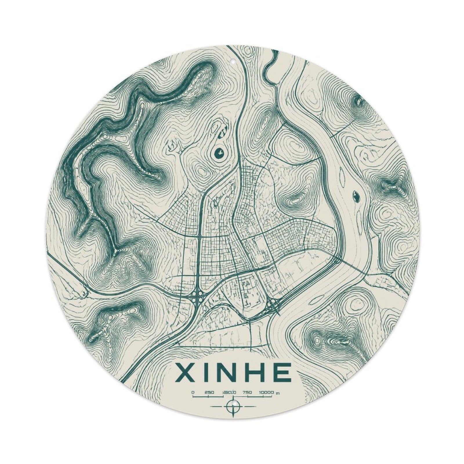 Okngb Style Xinhe Map Shanghai Historic Route Badge Color Blocks Metal Tin Sign Plaque Wall Decor For Cafe, Man Cave, Club Bar, Office, Home Garden Round Metal Poster 8X8inch