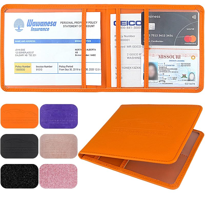 Porta-Documentos Automotivo LumiMokki para Registro e Seguro, Laranja 02-Orange