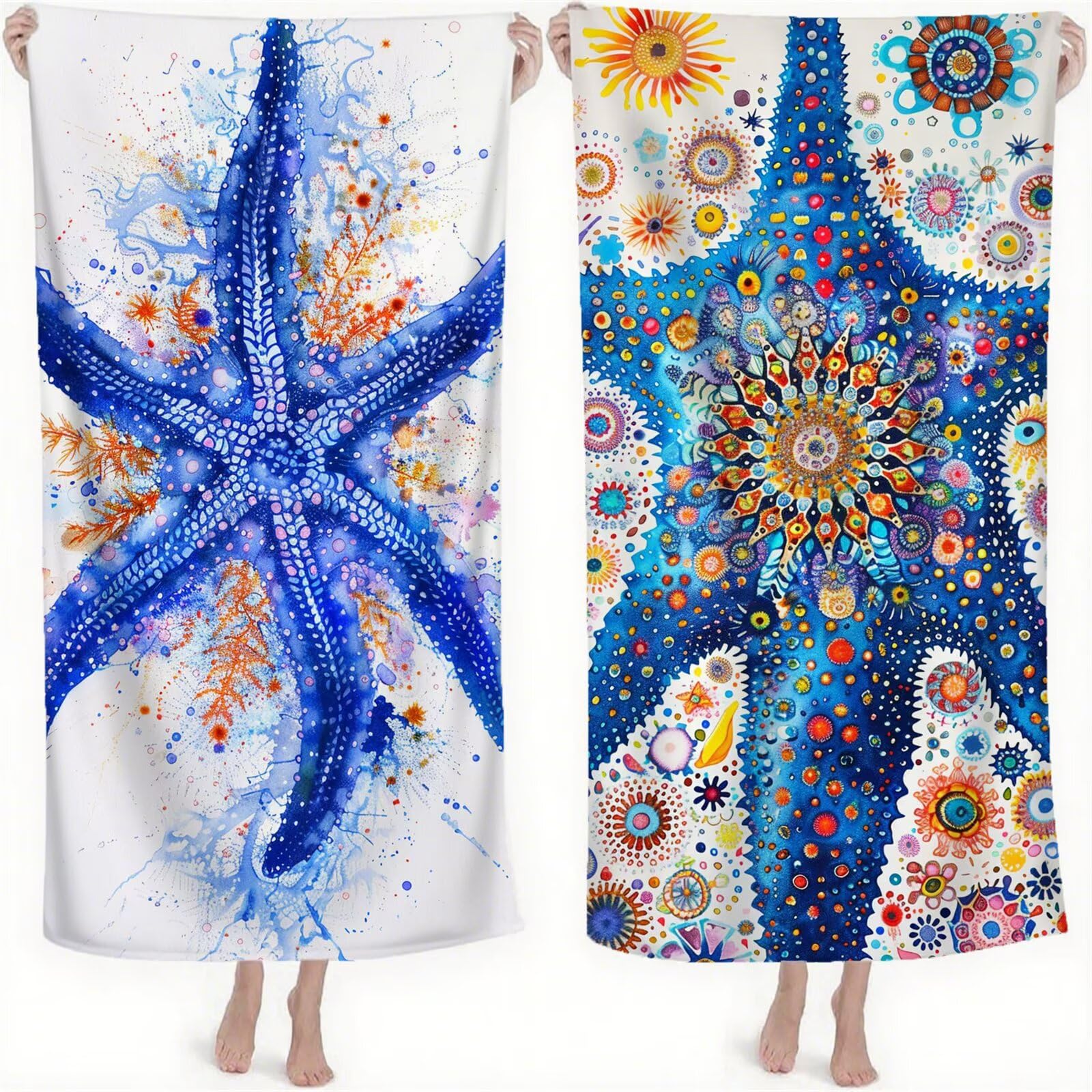 Strandtuch XXL, Microfaser Handtuch Groß 100x200 cm Stranddecke Sandfrei Schnelltrocknen Badetuch Sporthandtuch für Damen Herren Reise Urlaub Sauna Summer Strand Must Haves 2 Pack Seestern S-384