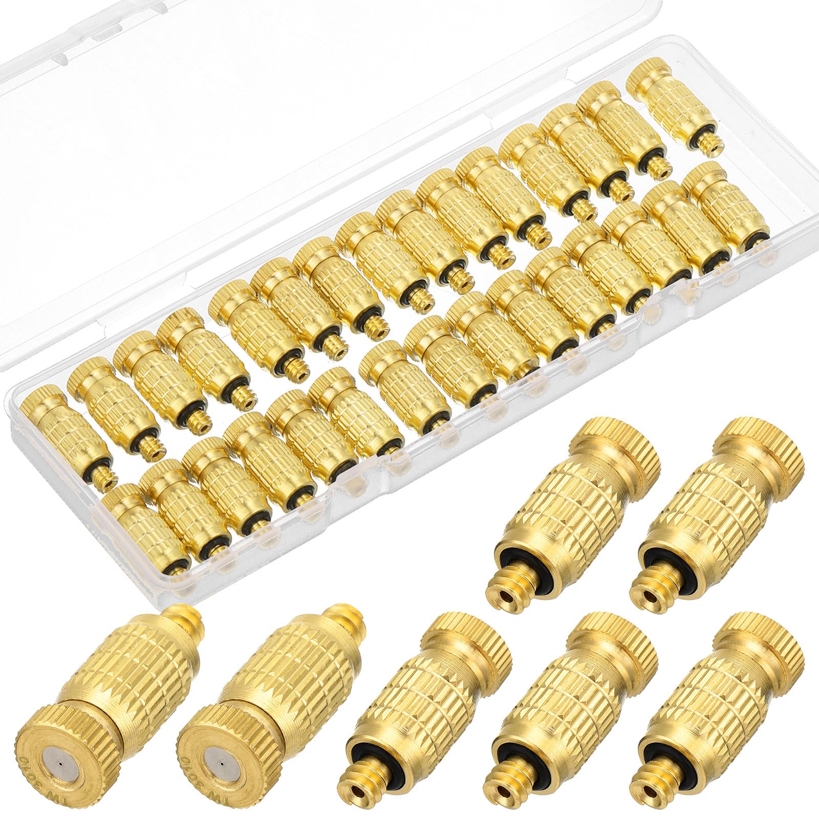 Lot de 30 buses de brumisation en laiton 1024 UNC de 0,5 mm (0,020") pour systèmes de brumisation haute pression, idéales pour les systèmes de refroidissement extérieurs. Têtes de pulvérisation anti