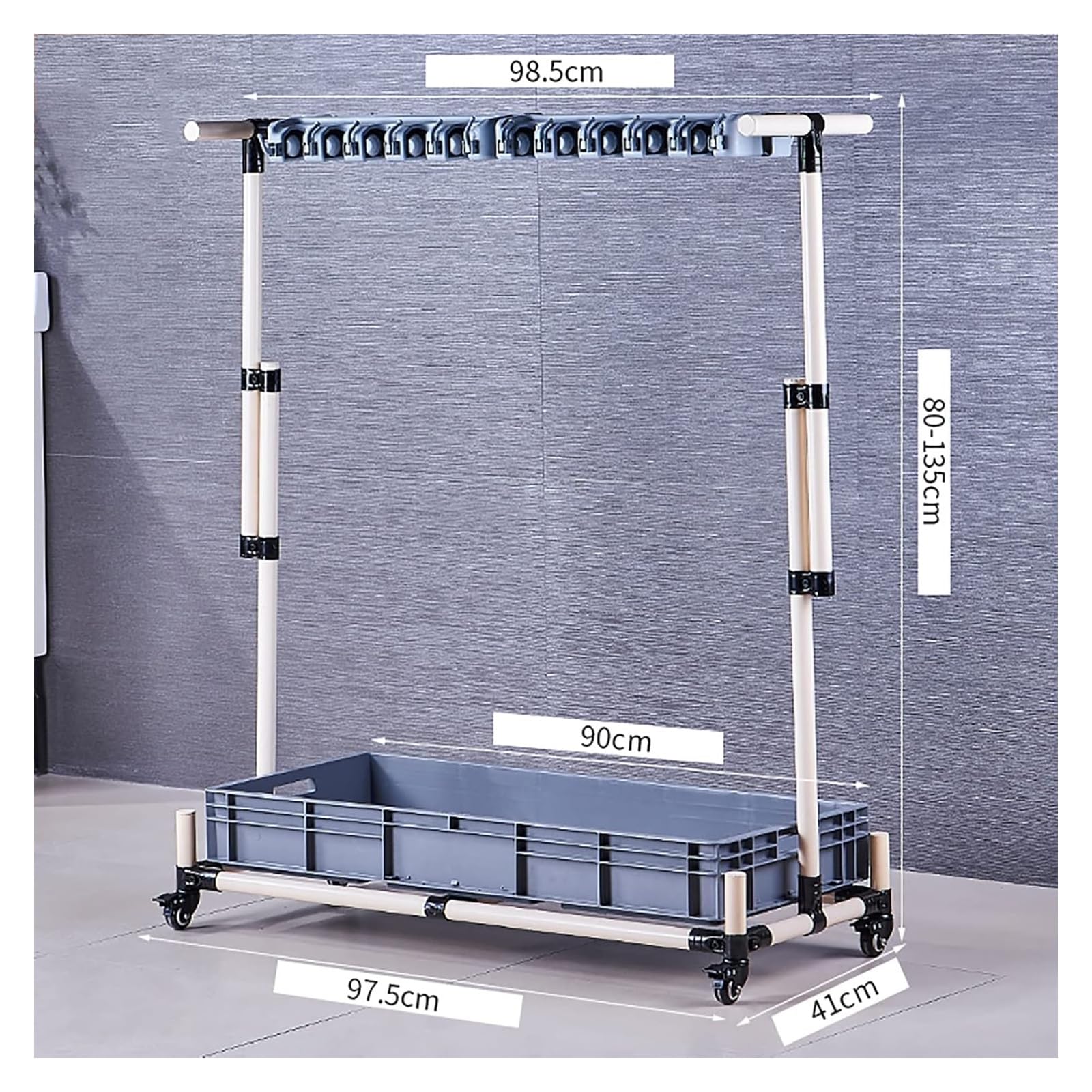 Soporte para escobas, fregonas, herramientas de limpieza, almacenamiento para jardín, garaje, escuelas, fábricas, hoteles, empresas inmobiliarias, un color, 98,5 x 41 x 135 cm