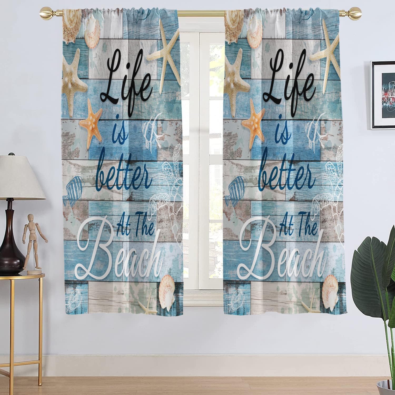 AAtter Beach Theme Window Curtain Coastal Nautical Ocean