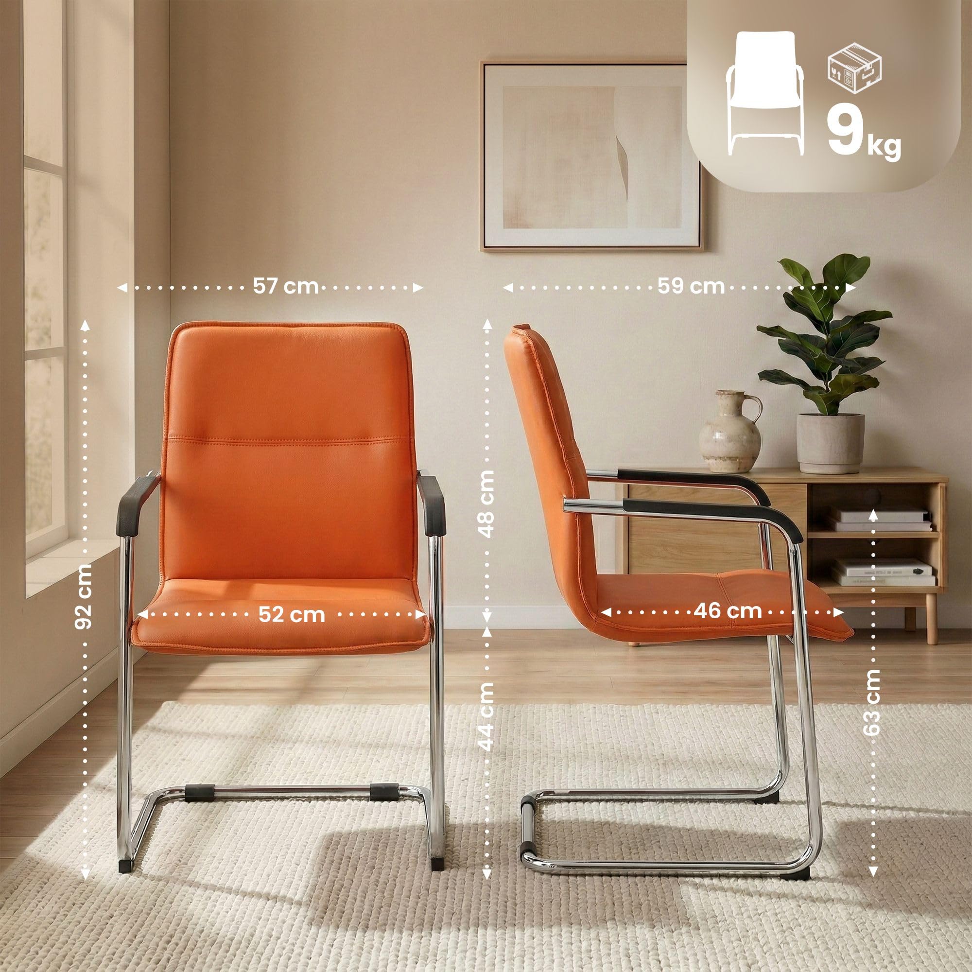 CLP Sedia a sbalzo con braccioli Seattle, sedia moderna imbottita in similpelle, struttura effetto cromo, Colore:arancione