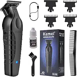 KEMEI Aparador de cabelo/barba profissional 2299 para barbeiro com lâmina T, recarregável sem fio