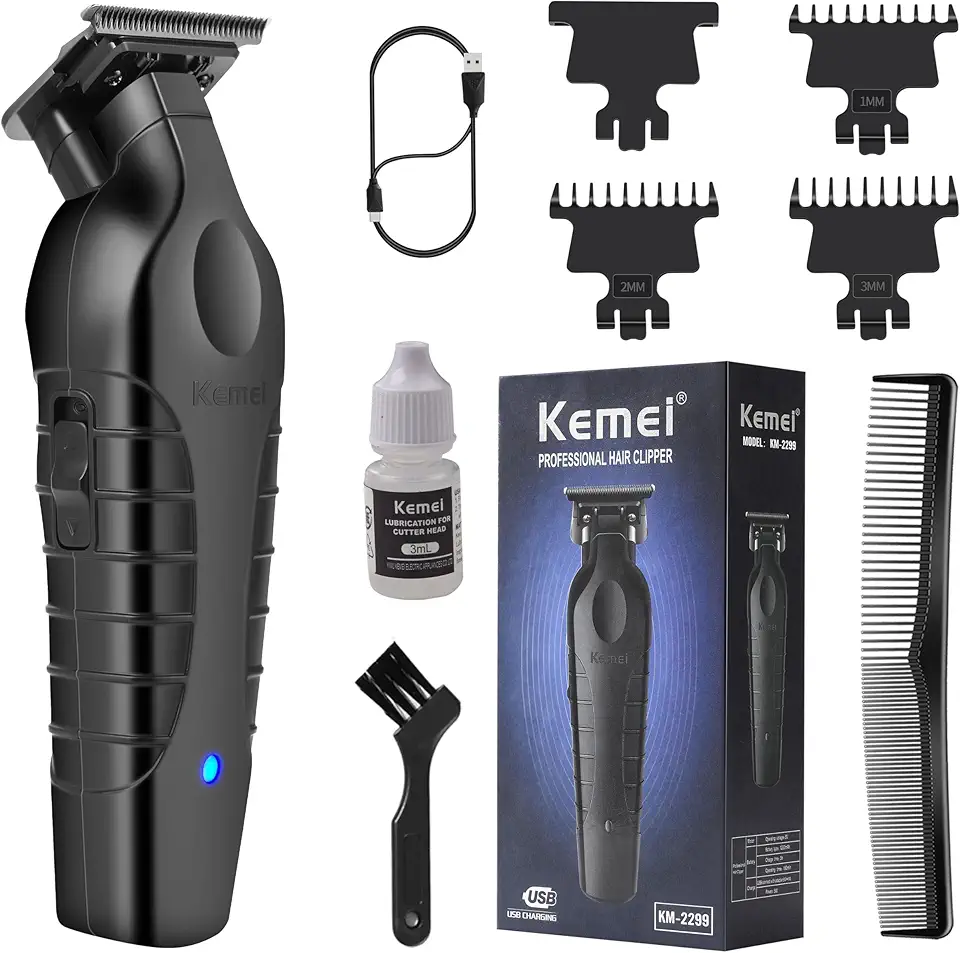 KEMEI 2299 Professional Hair/Beard Trimmer for Men Zero Gapped Hair Clippers for Barber with T Blade, Cordless Rechargeable