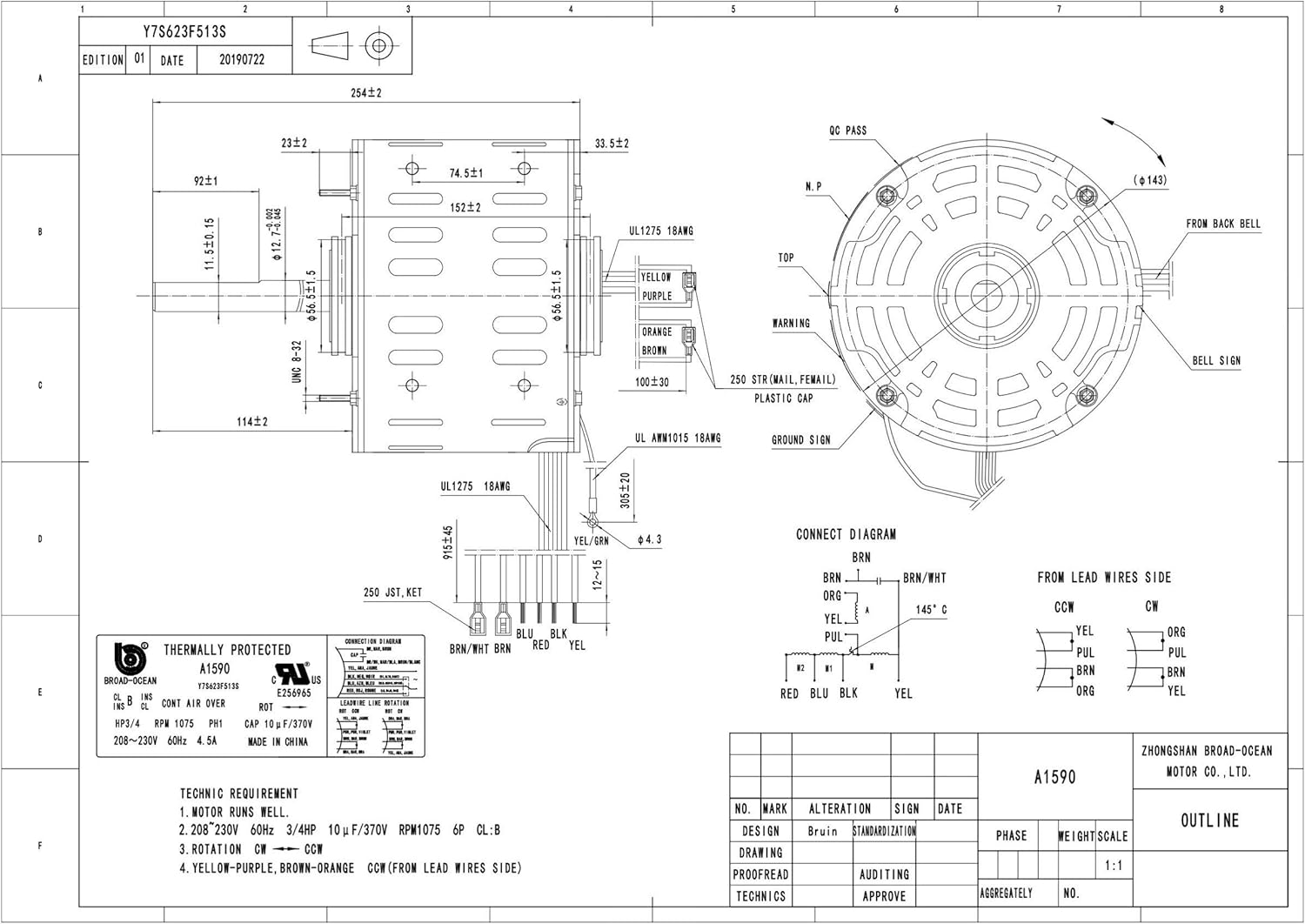 70% Off Everything A1590, 3/4HP 230V Air Handler Motor,1075RPM, 4.5AMP