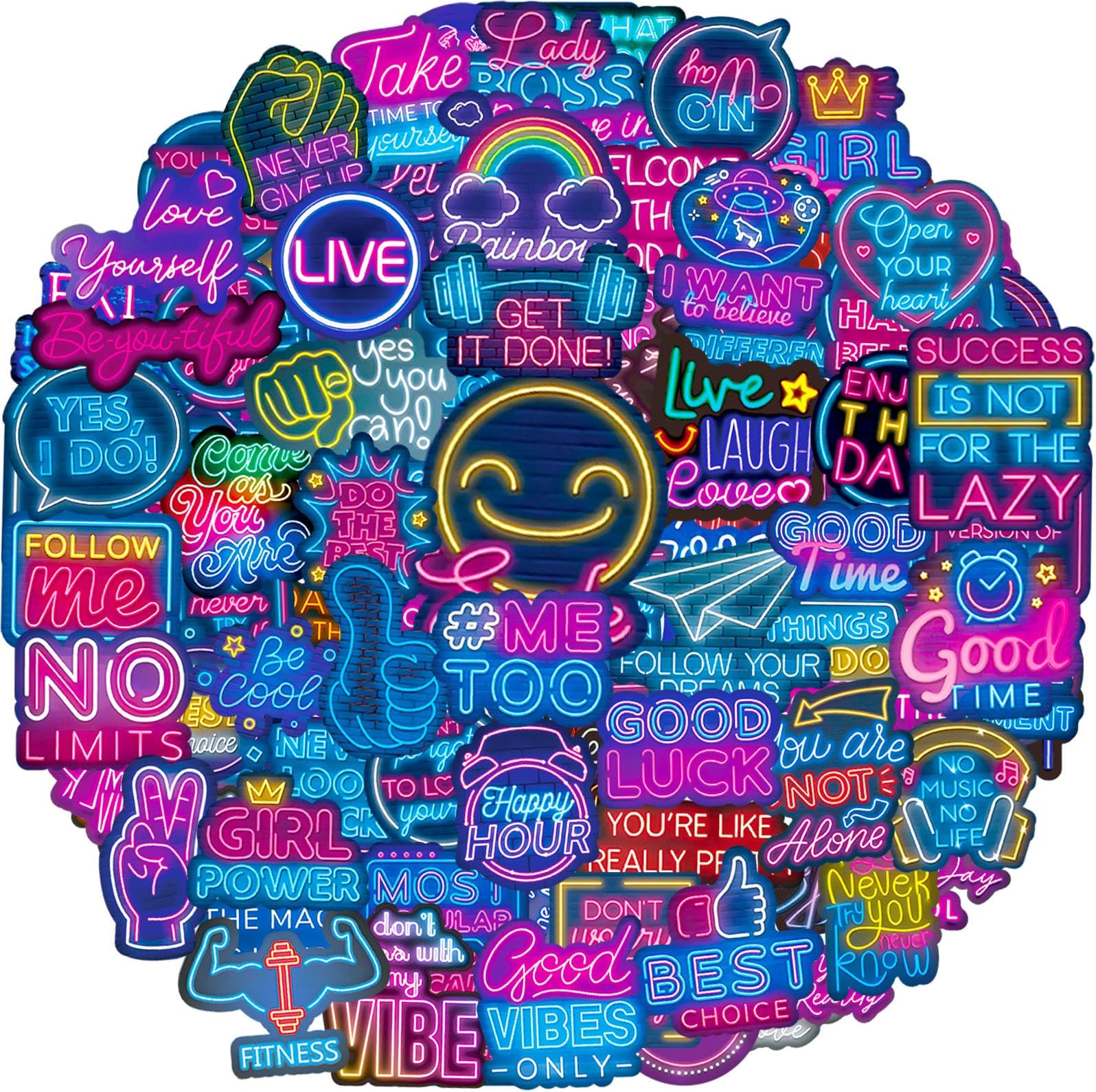 Neon Motivational Stickers 100 Pcs Positive Affirmation Inspirational Quotes Sticker Pack, Teacher Reward Prizes for Kids, Waterproof Vinyl Stickers for Laptop Scapbook Journal Water Bottle Diary etc