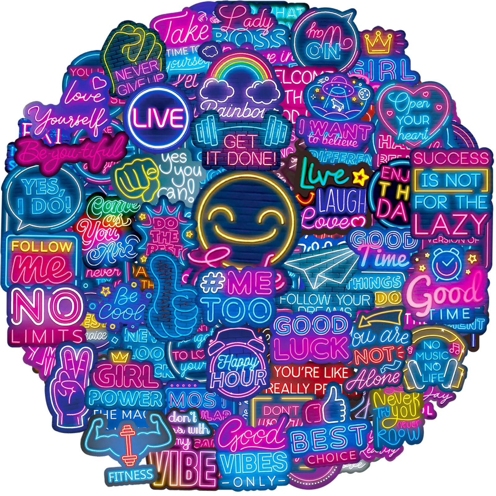 Motivational Inspirational Stickers 100 Pcs Positive Affirmation Quote Neon Sticker Packs, Teacher Classroom Prizes for Reward, Waterproof Vinyl Stickers for Water Bottles Laptop Scrapbook Journal etc