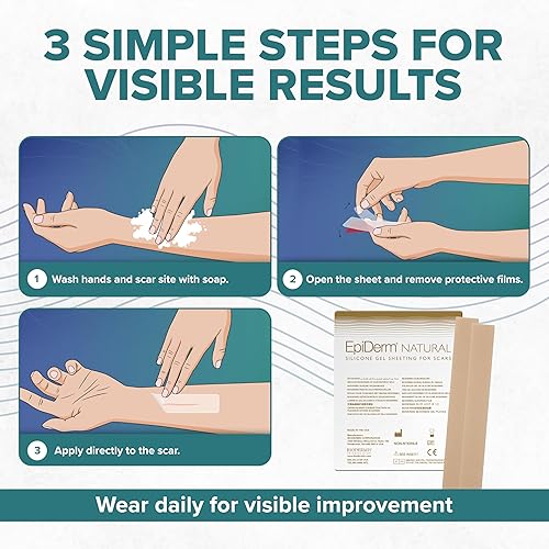 Miniatura 8 de Epi-Derm - Tira larga  1.4 x 11.5 pulgadas  (1 par) (natural) hojas de silicona para cicatrices de Biodermis