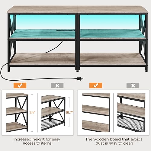 Miniatura 7 de Yaheetech Soporte de TV con toma de corriente, centro de entretenimiento industrial con luces LED para TV de 65 pulgadas, consola de TV de 3 niveles
