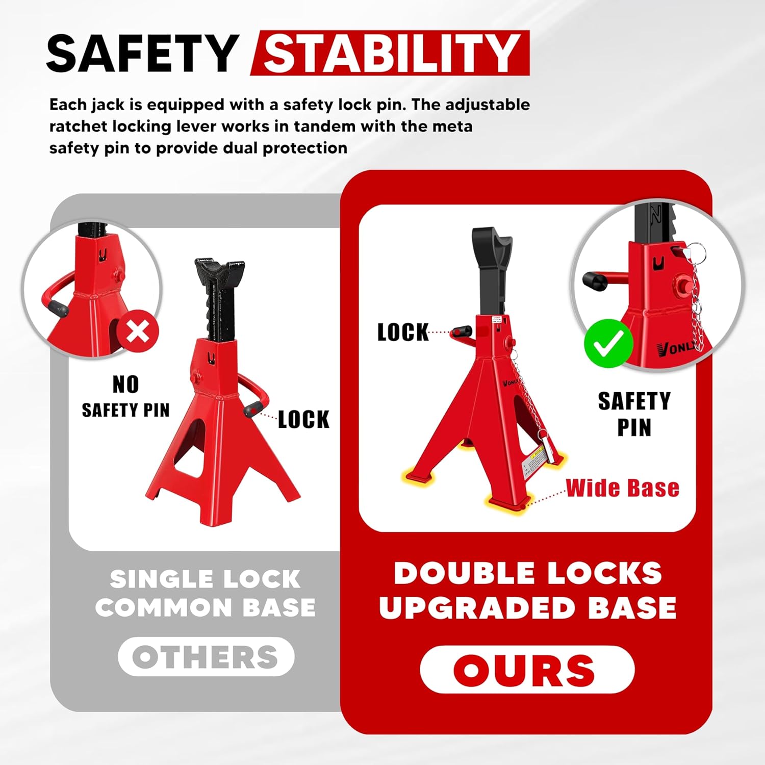 Car Jack Stands 6 Ton Adjustable Auto Floor Jackstands with Double Locking and Large Foot Base for Lifting SUVS, Heavy Duty Carbon Steel 13,200 lb Capacity 2 Pack