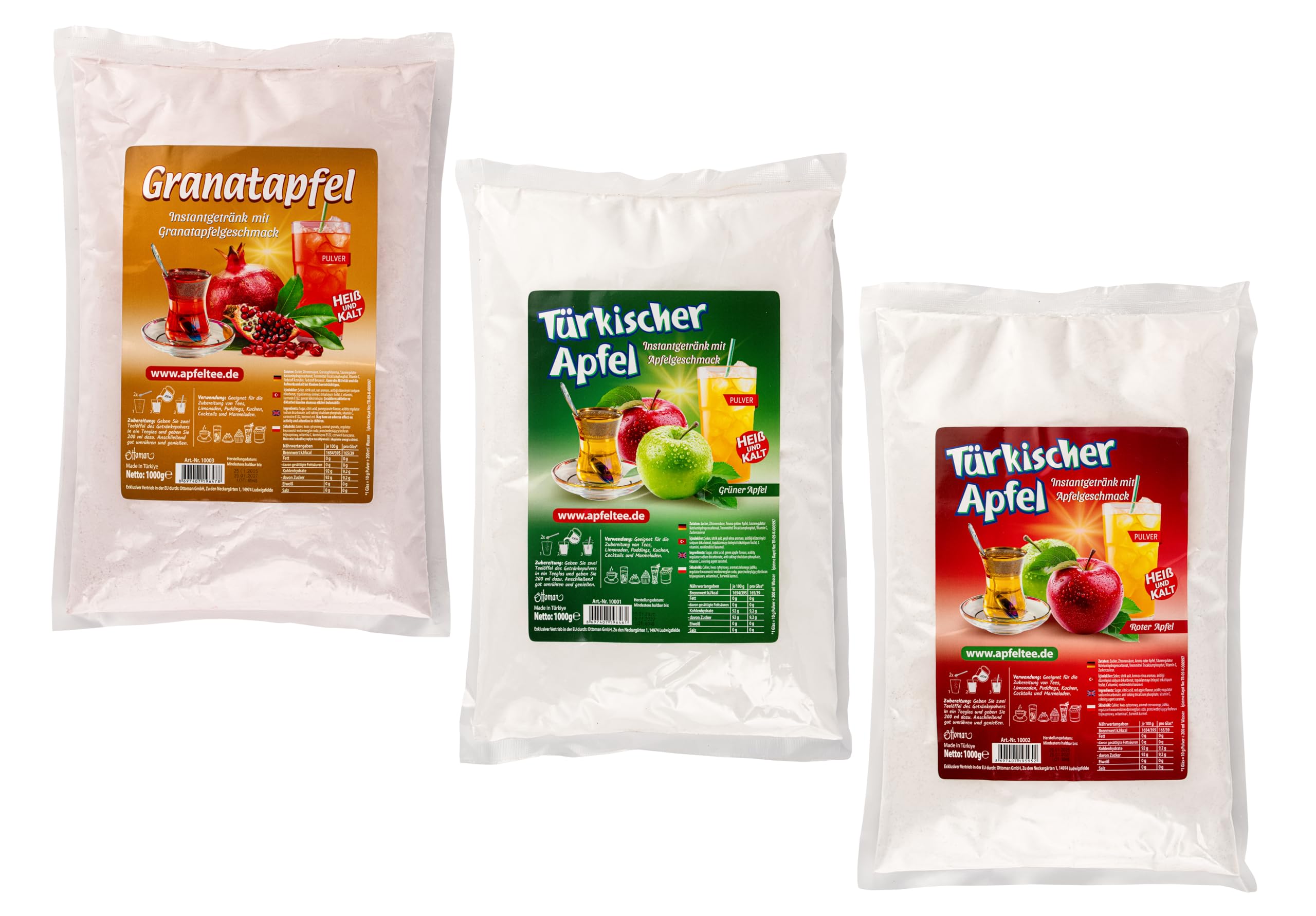 ottoman Türkischer Apfeltee Granatapfeltee Instantgetränk Apfel grün und rot Granatapfel Sparpaket mit Apfel- und Granatapfelgeschmack in Pulverform 3x 1kg