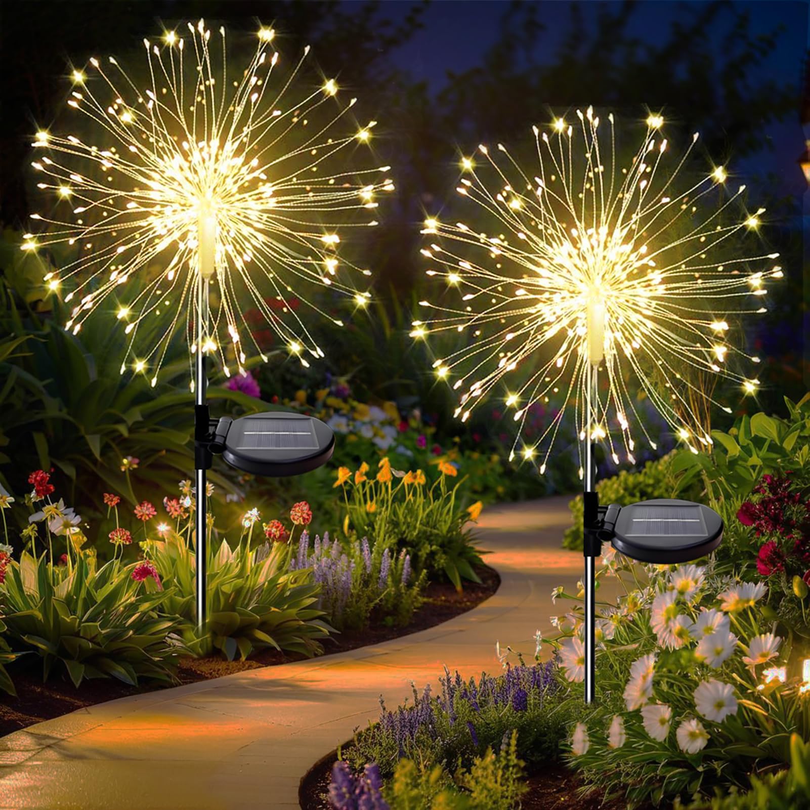 Dekofun Warm White Garden Solar Lights Pack 120 Led Firework Solar Lights Outdoor Garden, 8 Modes Starburst Light Waterproof Dandelion Light For Pathway Patio Lawn Backyard Decorations Size 2