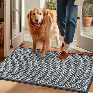 EHEYCIGA Super Absorbent Dog Door Mat for Muddy Paws 36x24 Inch Indoor, Front Doormat Outside Entrance, Quick Dry Chenille Washable Dog Crate Bed, Non-Slip Pet Rug Mud Mat Outdoor Entryway, Grey
