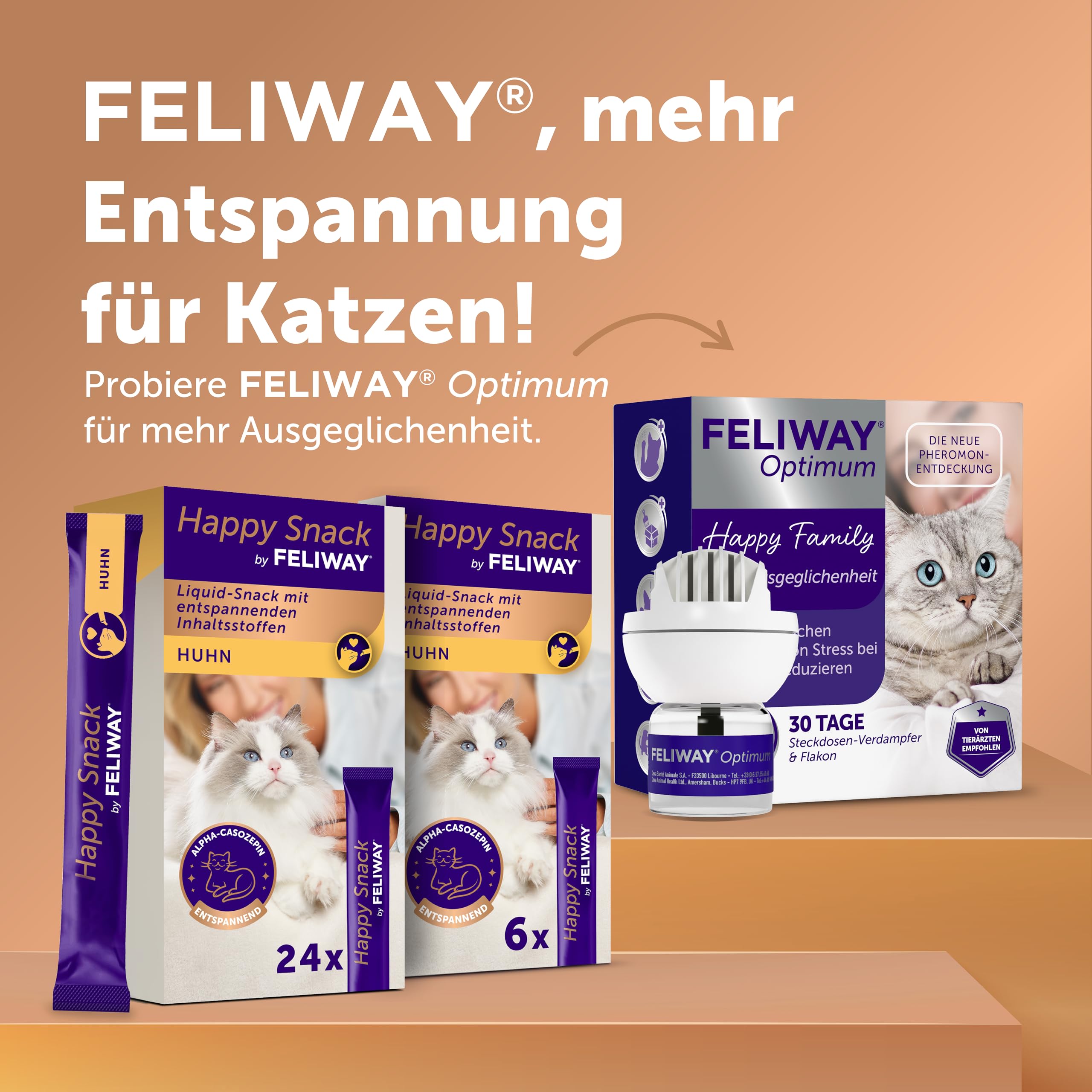 Happy Snack by FELIWAY, Huhn Geschmack, leckerer, beruhigender Leckerbissen, 24 cremige Snacksticks - Hilft Katzen, Sich enspannter zu fühlen, Entspannung zum Snacken