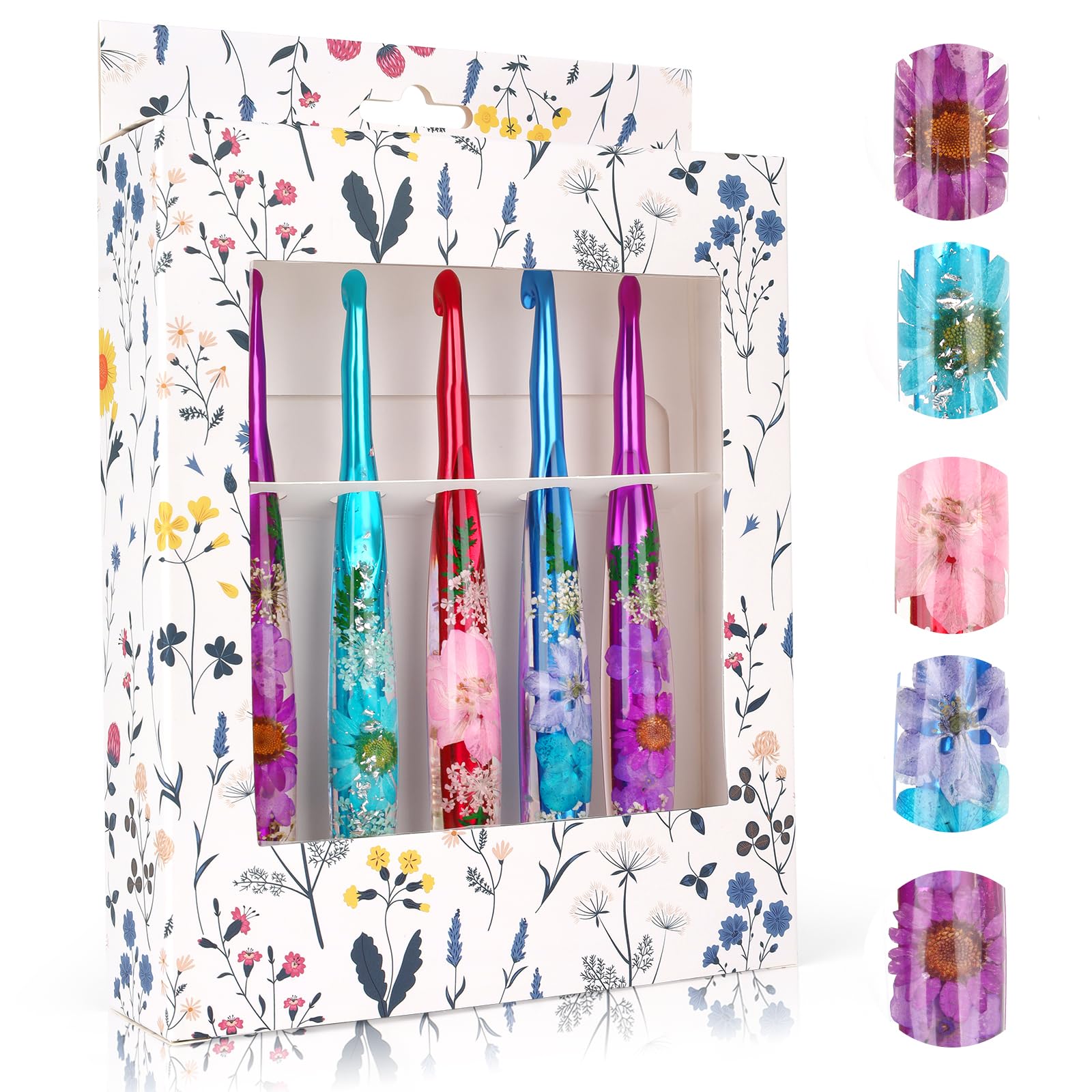Coopay Resin Crochet Hooks Set, 5PCS Bling Floral Ergonomic Crochet Hook with Case, Large Crochet Hooks Set Sizes 6.5-10.0mm, Chunky Crochet Needles for Crocheting Scarves, Blankets