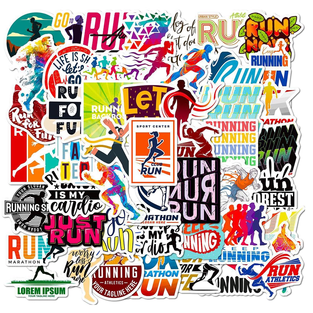 Running Stickers |50Pcs Runner Exercise Waterproof Vinyl Decals for Bike Water Bottles Laptop Bicycle Refrigerator Cup Luggage Computer Mobile Phone