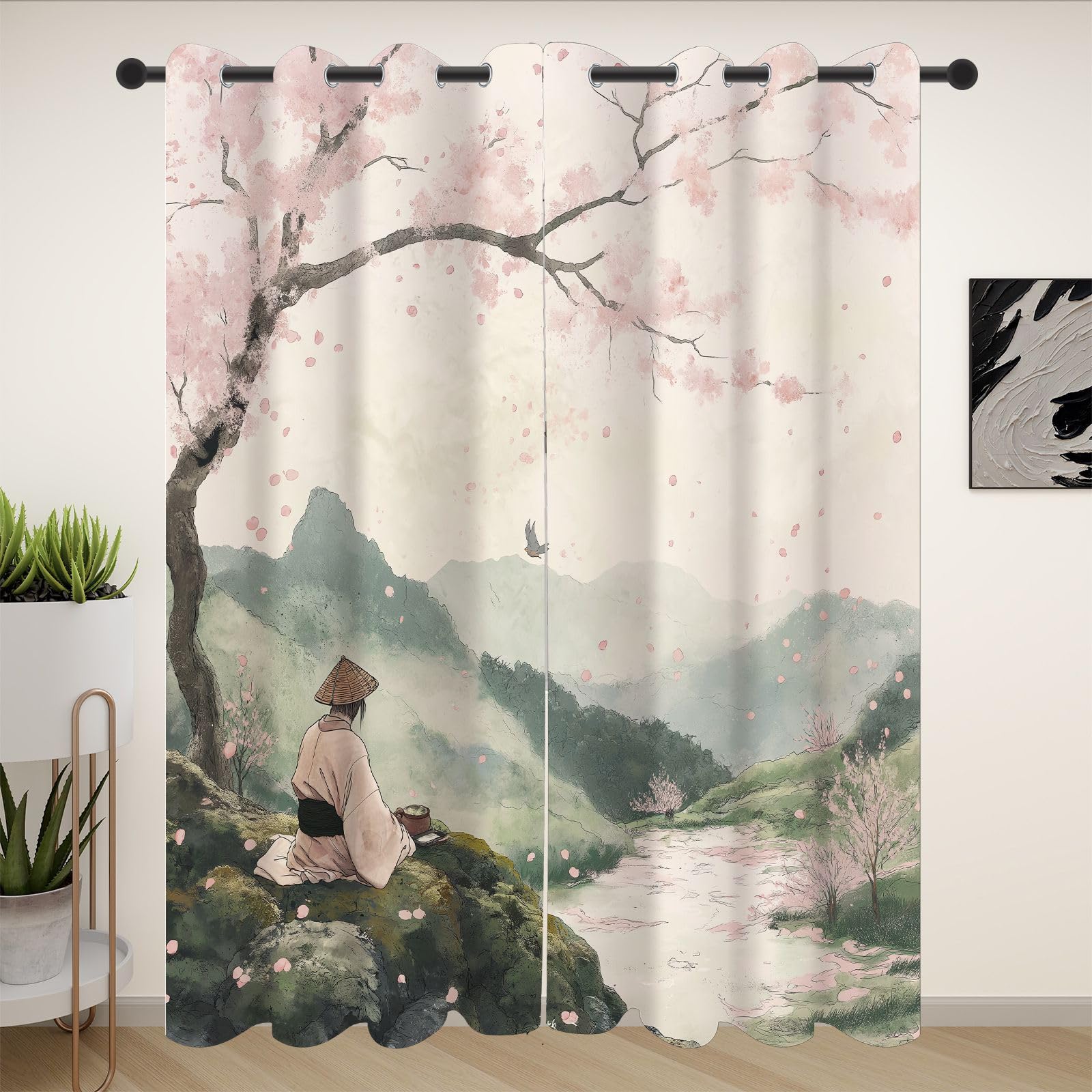 Rideau de salon chambre style chinois fleurs de cerisier