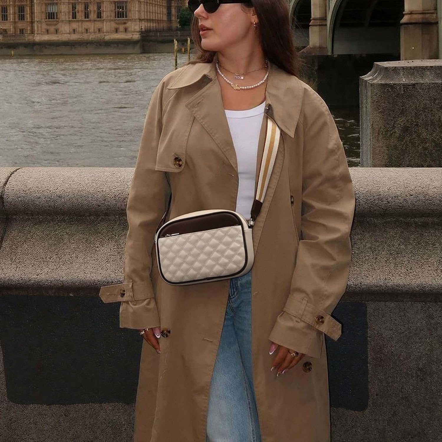 Quilted Crossbody Bags for Women PU Leather Crossbody Purses Small Shoulder Handbags with Guitar Wide Strap - Image 2