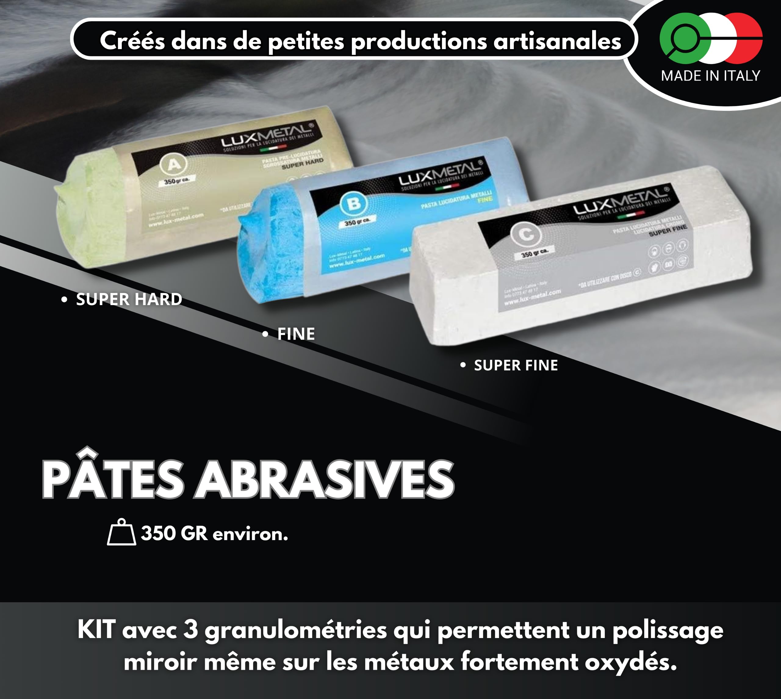 Lux Metal - Kit met 5 polijstschijven van 150 mm en 5 schuurpasta van 350 g. Ideaal voor het polijsten op aluminium, ijzer, roestvrijstalen polijstschijf, slijppasta, vaste metalen