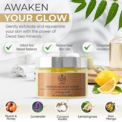 Miniatura 5 de Salt Cellar Exfoliante de sal de lavanda Spa  Eleva tu autocuidado con minerales del Mar Muerto  Relaja, revive y rejuvenece tu piel  Fabricado en