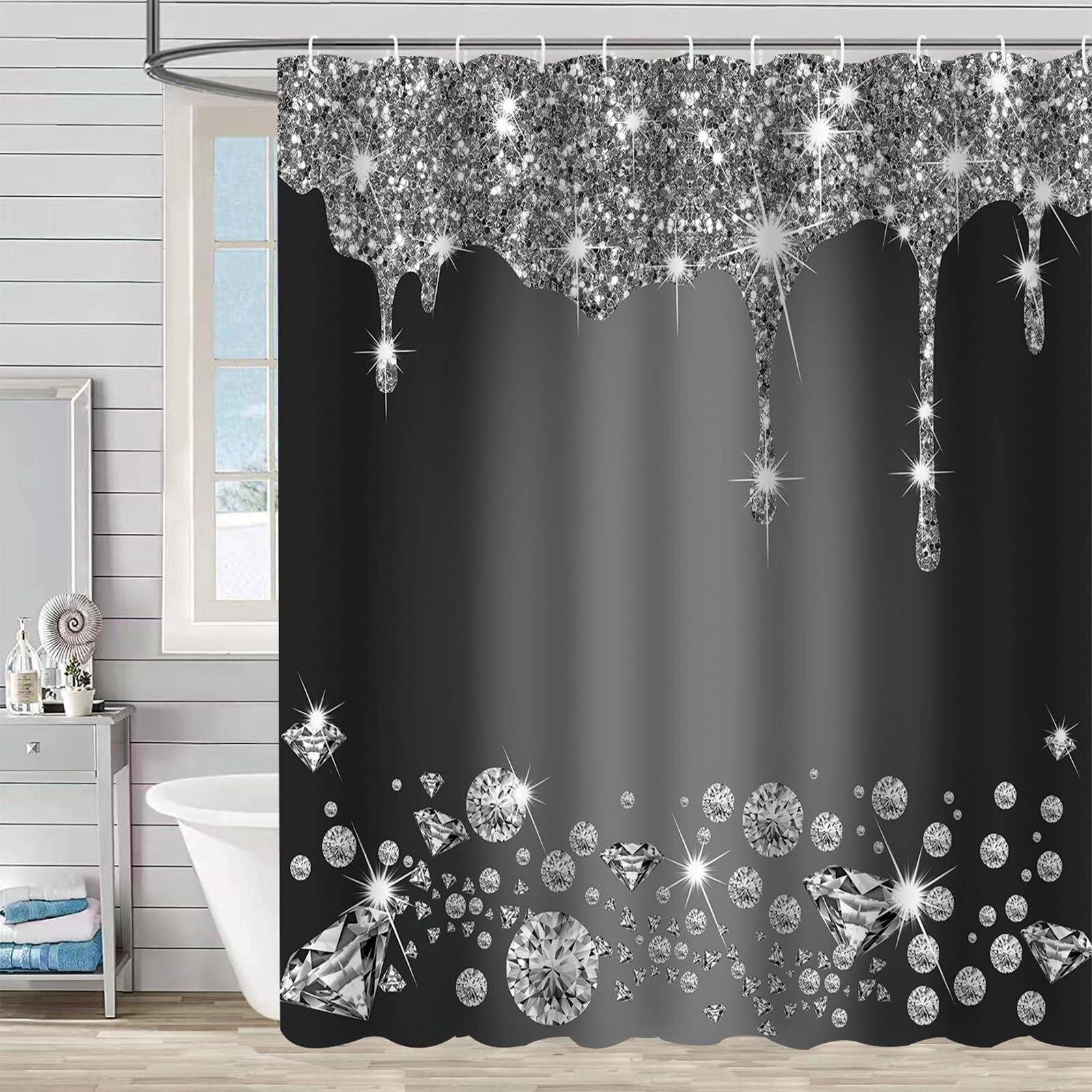 FAIRYGATE Shower Curtains Popular Bath Bathroom Luxury Glamorous Fabric Modern Shower Curtain Unique Design Bling Silver B8312 โ image 1