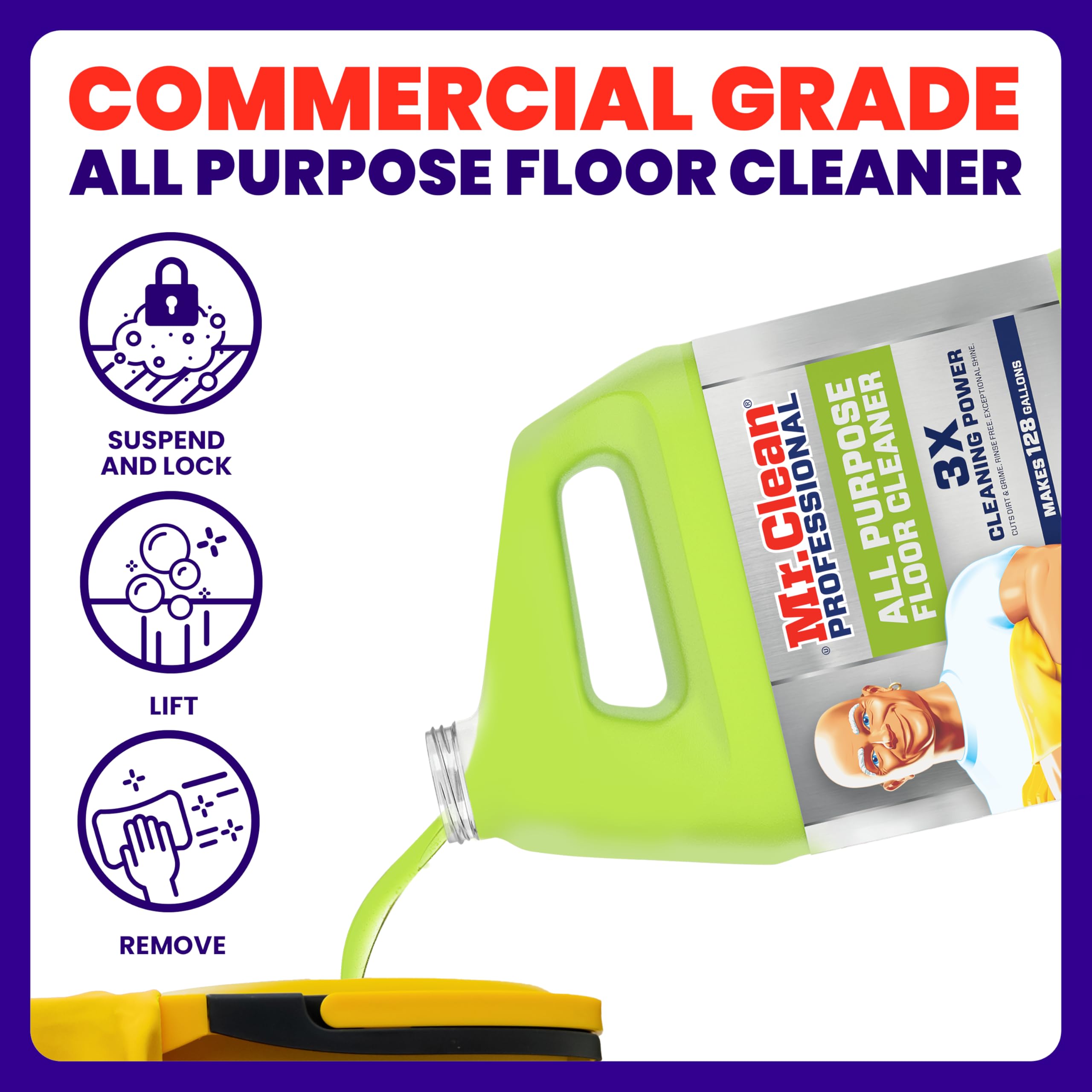 Mr. Clean Limpiador profesional a granel líquido concentrado acabado limpiador para suelos de madera dura, azulejos o terrazo, uso comercial, aroma a limón, 1 galón (caja de 3)