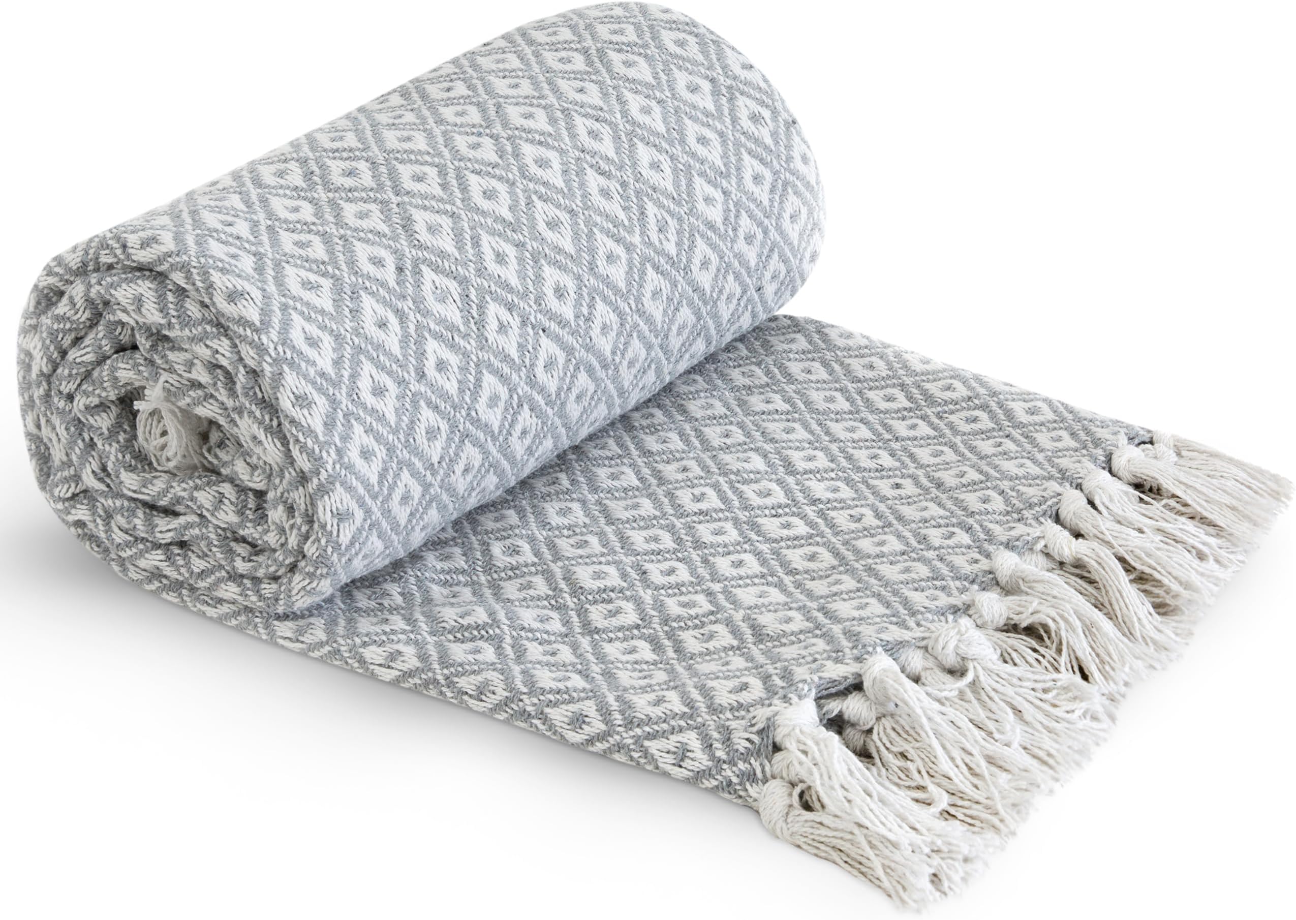 Casablanca - Scandi Woven Recycled Cotton Chair Sofa Setee Bed Throw Over Blanket in Silver - 50x60 (127x152cm)