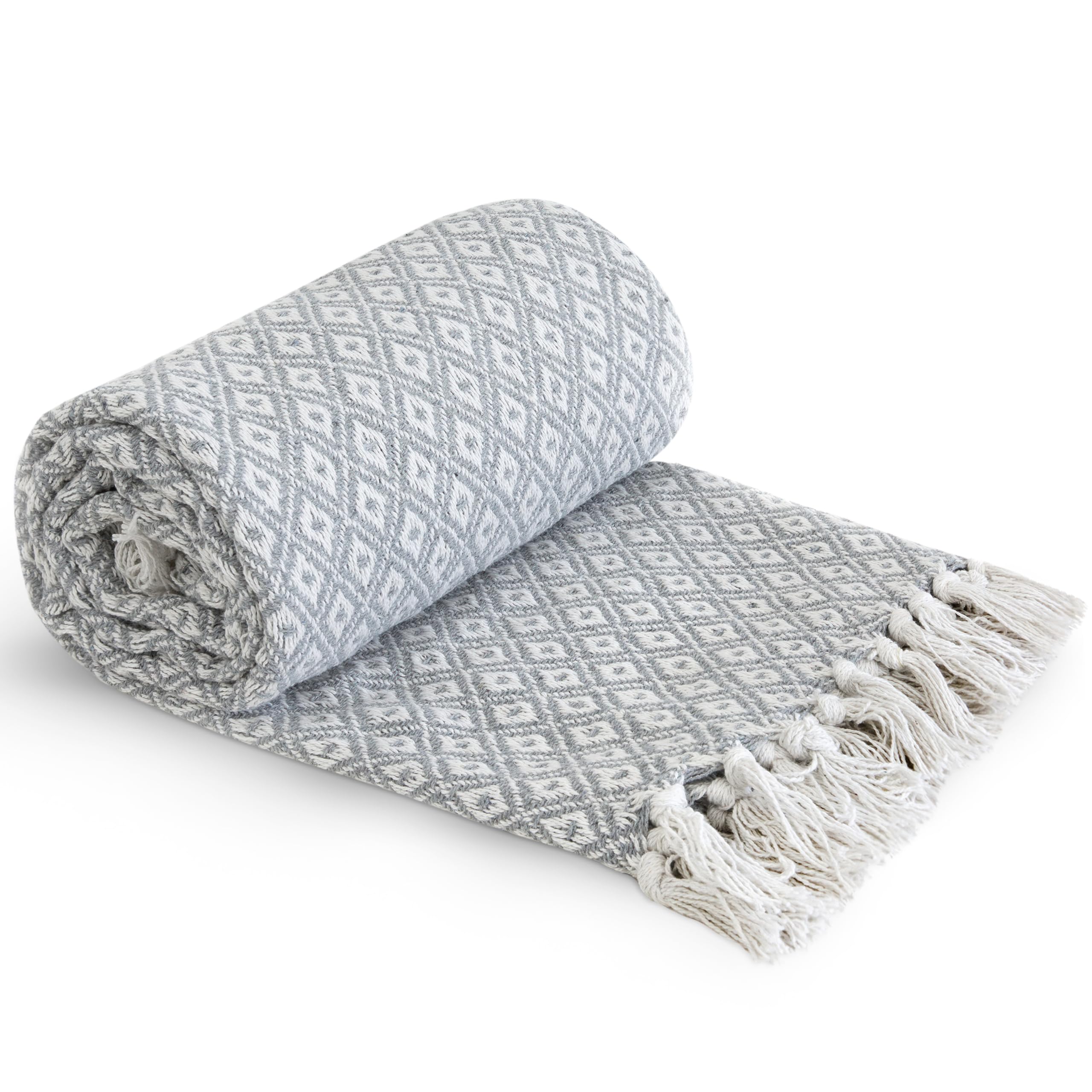 Emma Barclay Casablanca - Scandi Woven Recycled Cotton Chair Sofa Setee Bed Throw Over Blanket in Silver - 70x100 (178x254cm)
