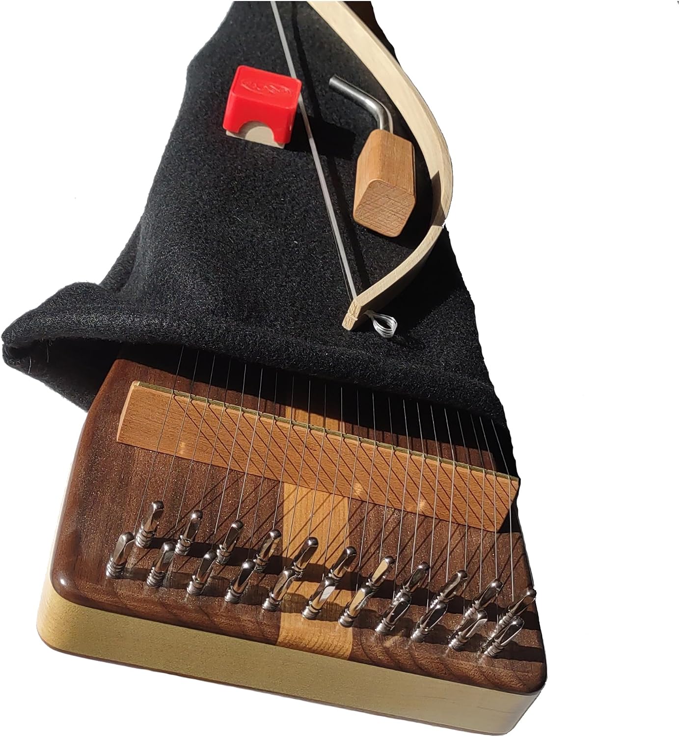 Cherry Bowed Psaltery, 22 Strings, Black Walnut Book Matched Top and Cherry book matched Bottom, 21.5 Inches Long, Varnish Finish, Steel Strings