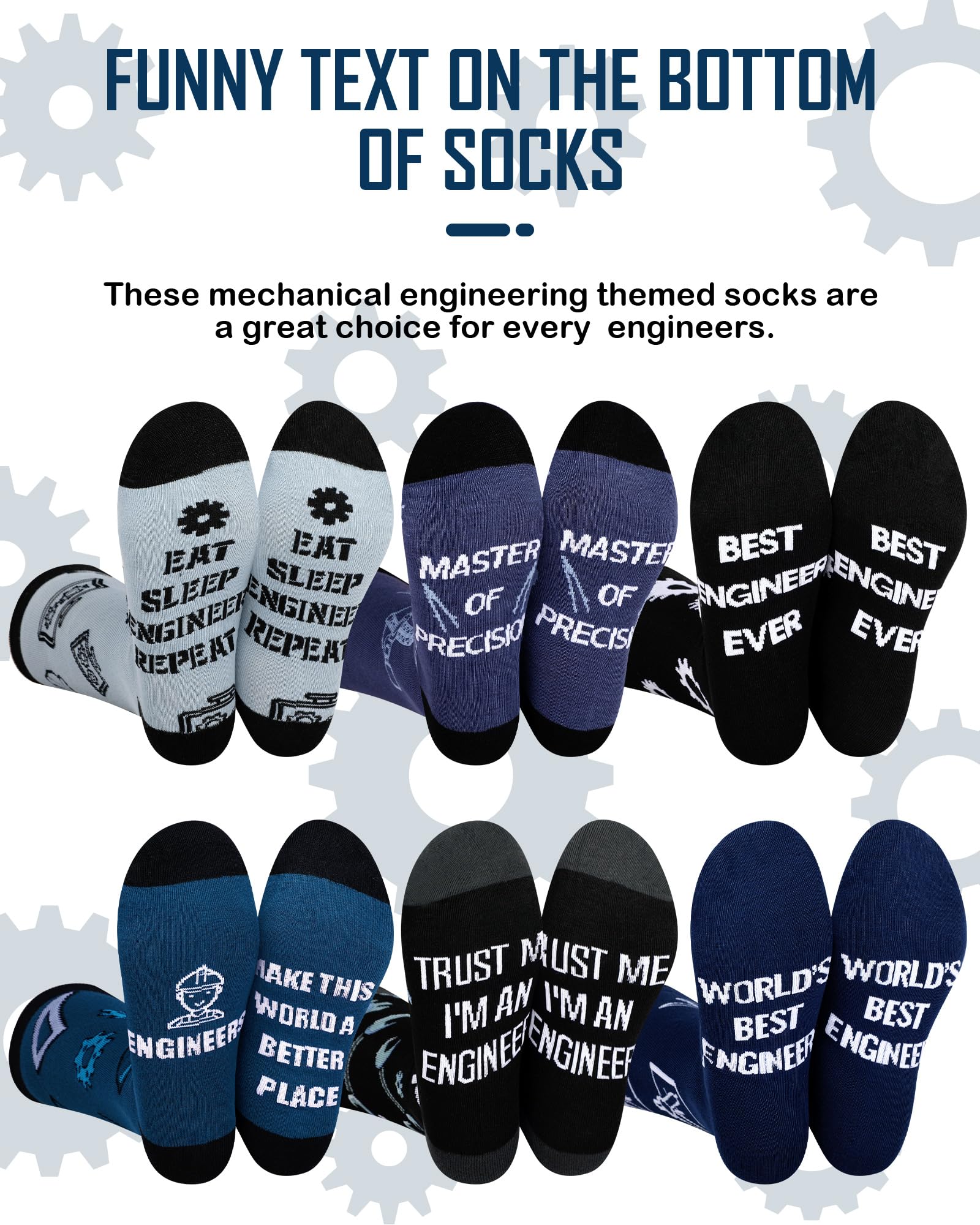 Eurzom 6 Pairs Men's Novelty Engineering Socks Funny Cotton Crew Dress Socks Birthday Father's Day Gift for Engineer Dad Grandpa