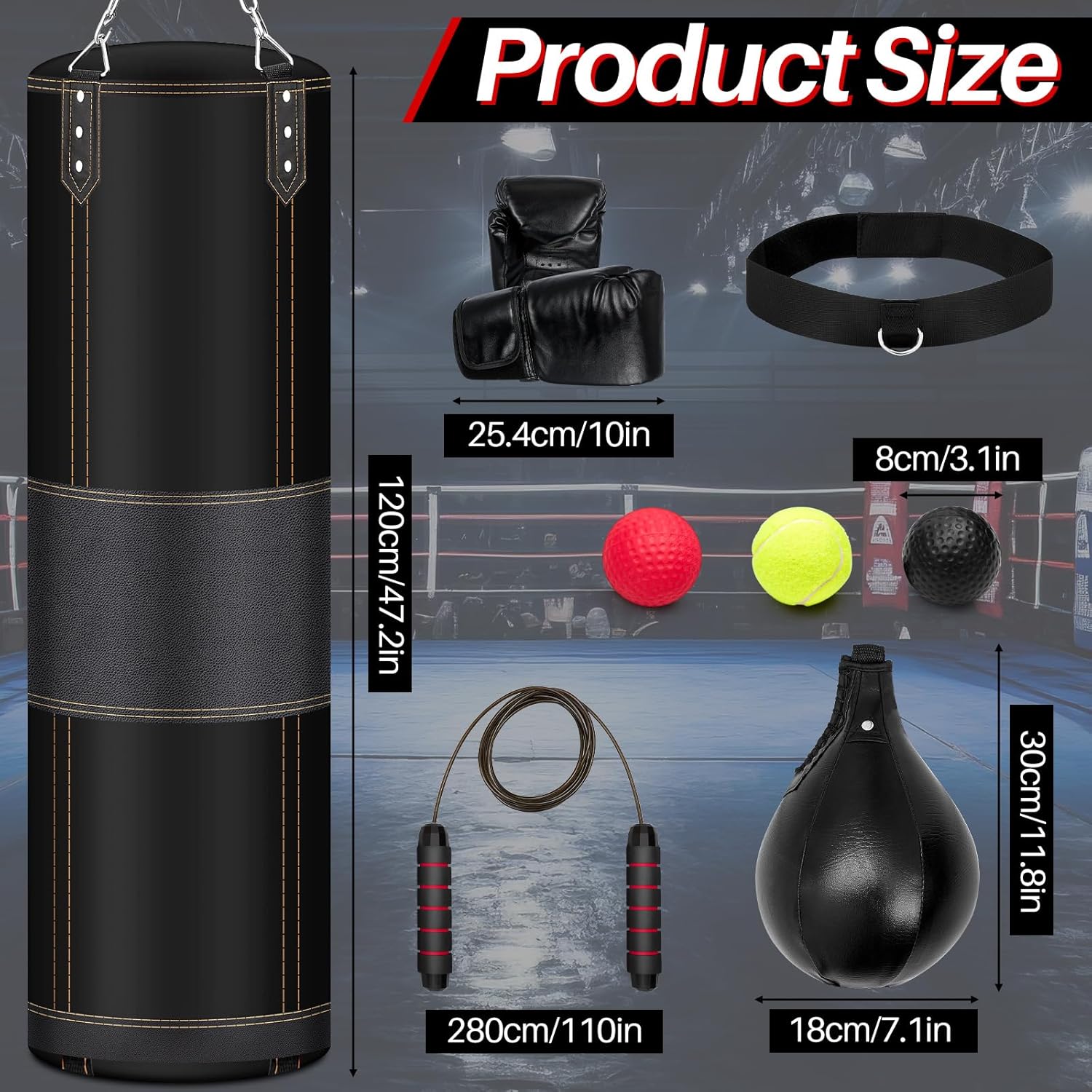 4ft Heavy Punching Bag Set, 6 in 1 Unfilled Heavy Boxing Bag with Punching Gloves, Wraps, Chain, Ceiling Hook for Indoor/Garden MMA Kick Boxing Muay Thai Karate