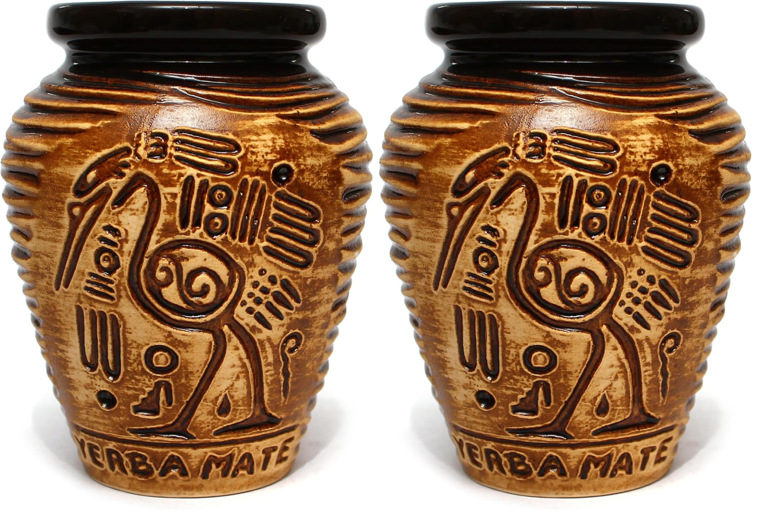 Mate Green AZTEK tasse en céramique 300 ml ● Thé maté ● Motif aztèque traditionnel (Lot de 2)