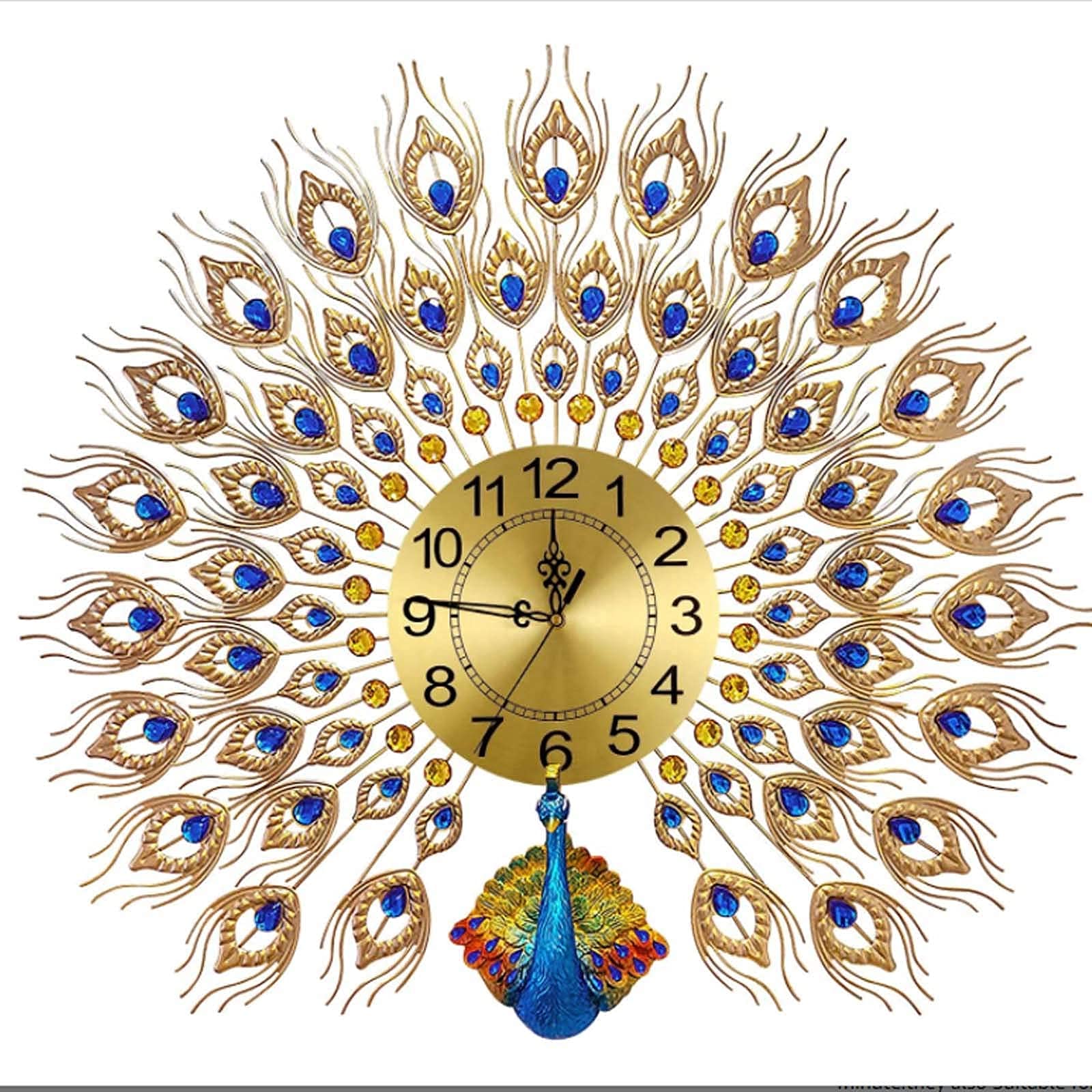 SaryEdge Vintage Wall Clock Large Peacock Wall Clock Metal Design Non-Ticking Silent Art Digital Wall Clocks for Living Room Decor,