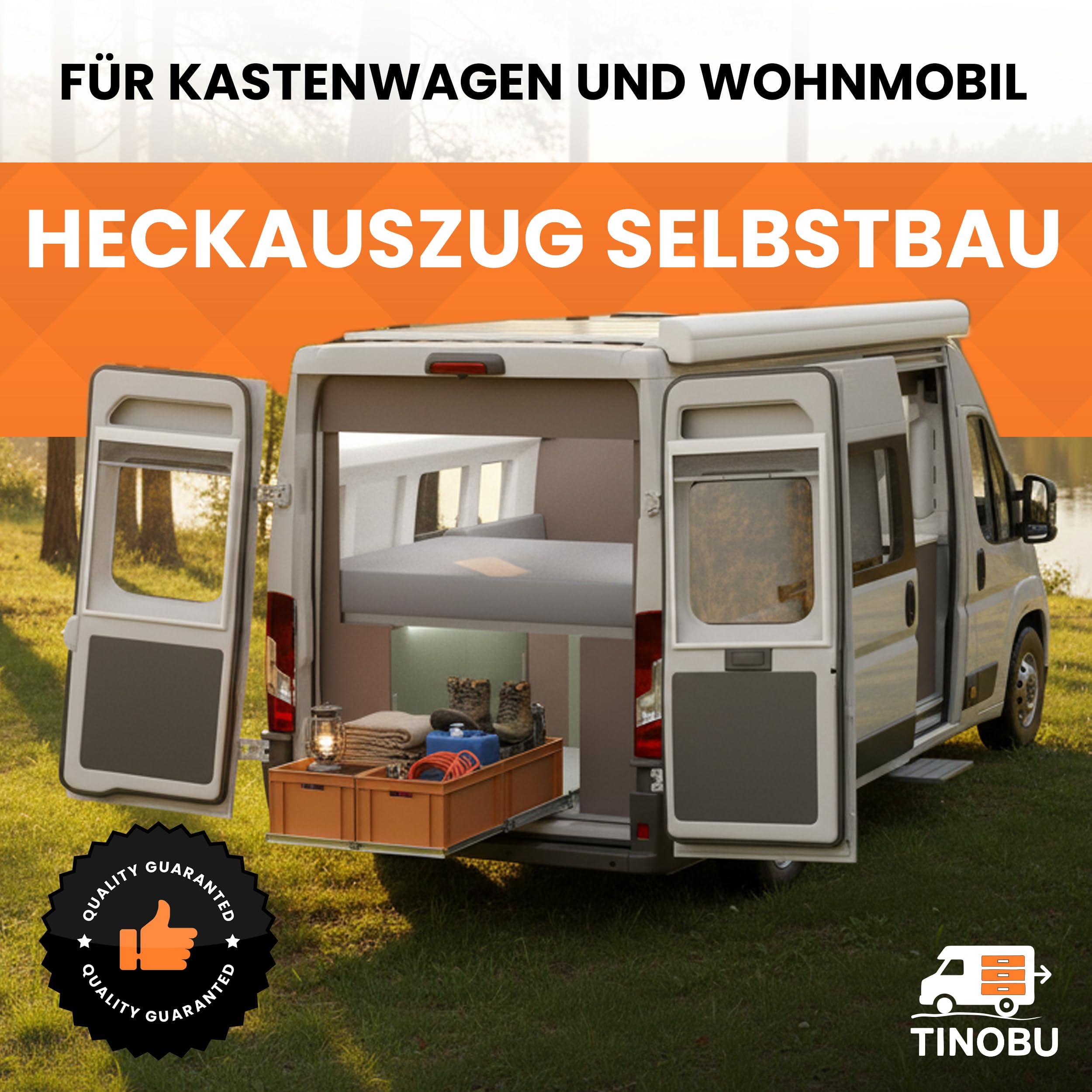 Heckauszug selber Bauen 120x40 cm - Basis-Auszug für Selbstausbau, Schwerlast-Schubladenschienen, Einhandbedienung, Montage in Nische