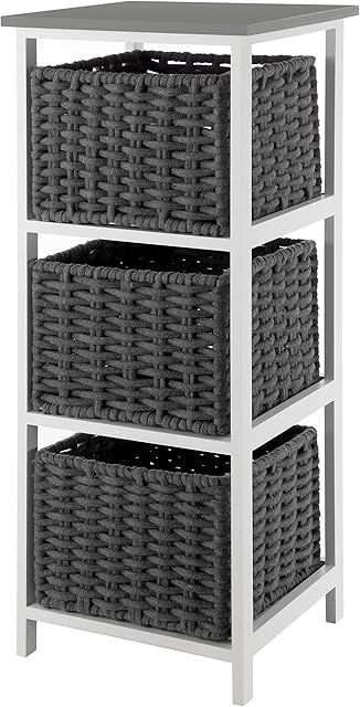LIVIVO Habi 3 Drawer Wooden Storage Shelf Organiser  Sturdy Paulownia Wood, Cotton Rope, Lightweight, Scandi Style Ideal for Office, Home, Bathroom, Bedroom, Hallway, Kitchen (3 Drawer)