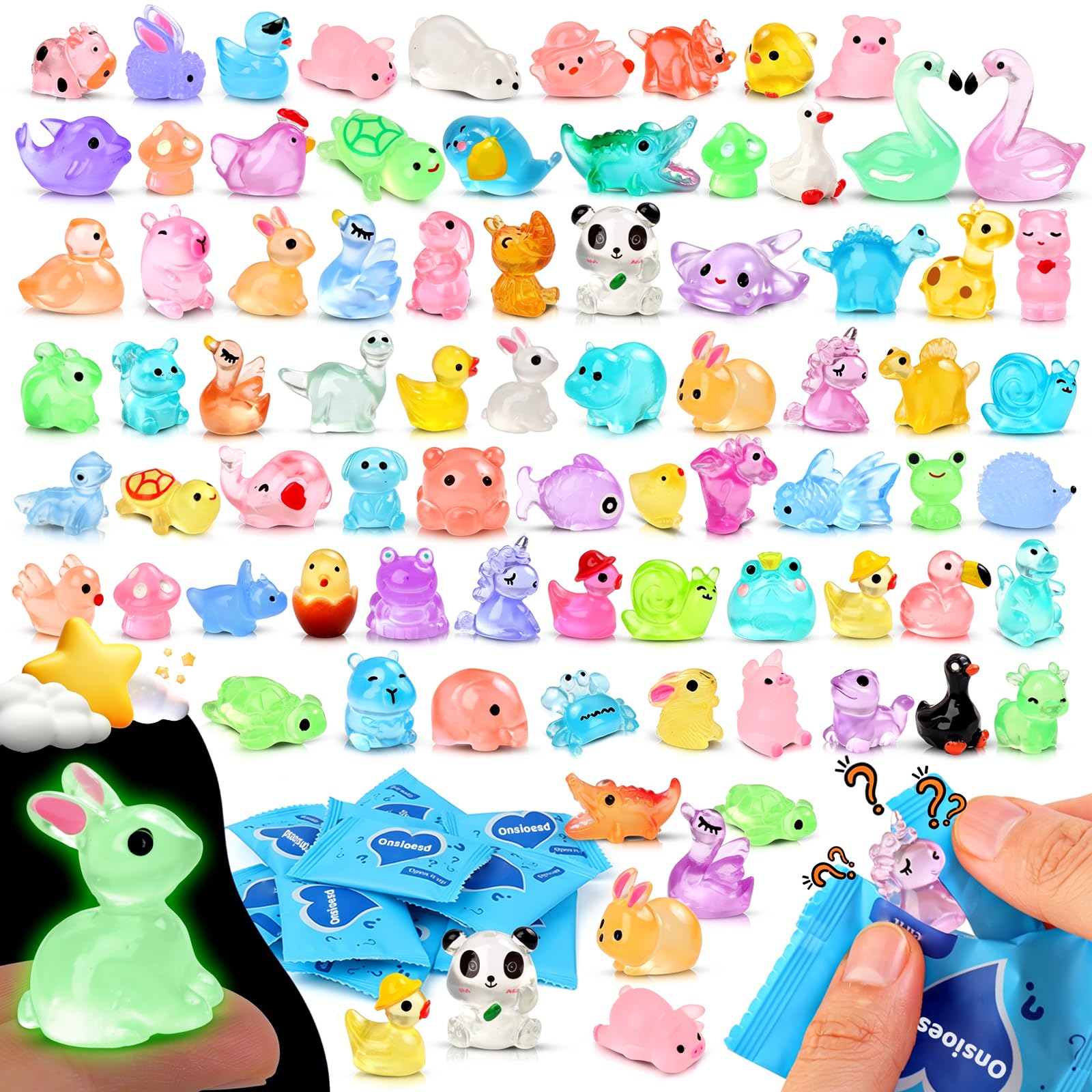 Onsioesd 100PCS Mini Glow in The Dark Animal Resin Models Mystery Resin Animals Blind Bag Tiny Animal Figurines for Micro Landscape Garden Aquarium Dollhouse Party Favors Surprise Gifts for Kids ﻿