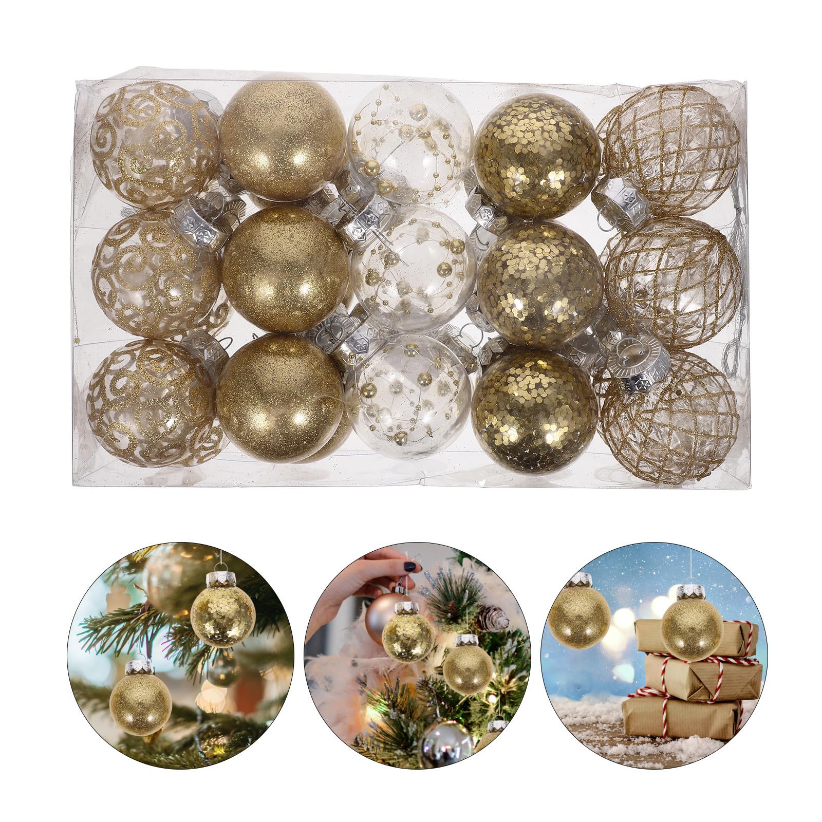 Toyvian 60 Pièces Boules de Noël Suspendues en Plastique pour Sapin, | Réutilisables et Faciles à Accrocher, Usage Arbre de Noël, Fête Familiale ou Mariage, Lot Décoratif