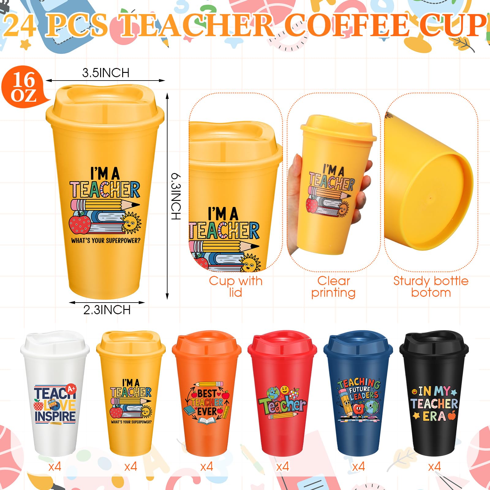 Thenshop Set da 24/96 pezzi di tazze da caffè ispiratrici con coperchio, mini quaderni, penna a sfera e sacchetto regalo, per Natale, colleghi, personale, feste (insegnante)