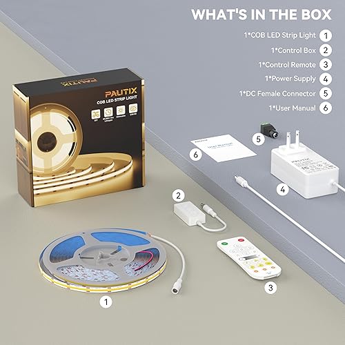 Miniatura 8 de PAUTIX Tira de luz LED COB inteligente de 32.8 pies, tira LED blanca cálida de 2700 K, compatible con AlexaGoogle Assistant, kit de tira de luz LED